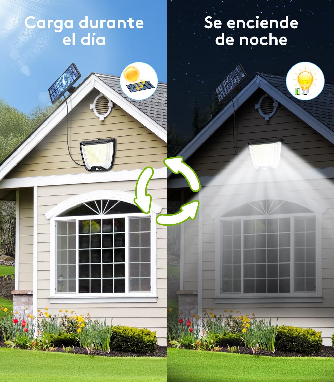 iluminación led potente en terraza con foco solar