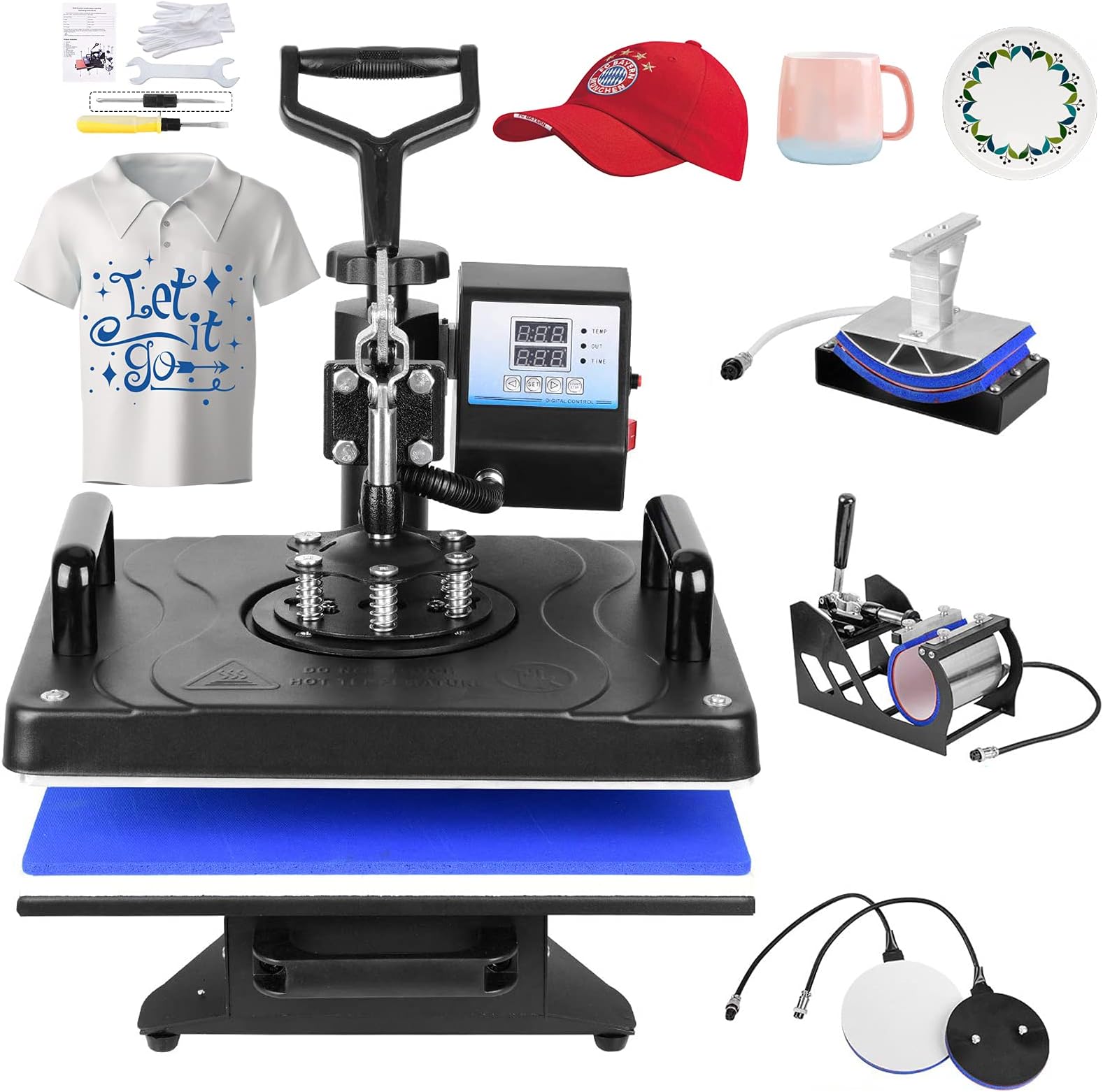 5 in 1 Heat Press 12 X 15 Inch Heat Press Machine,Swing Away Heat Press Transfer Sublimation for T Shirt Hat Mug Cap Plate, 360 Degree