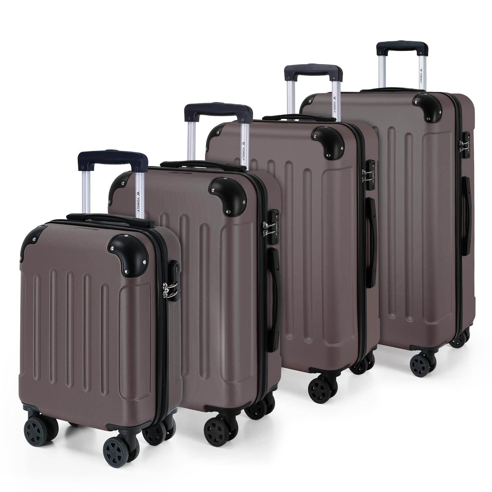 YONSLY Gepäck Reisekoffer, Trolley Rollkoffer Handgepäck, Hartschalenreisekoffer mit 360° Lenkrollen, Zahlenschloss, Mehrstufiger Teleskopgriff