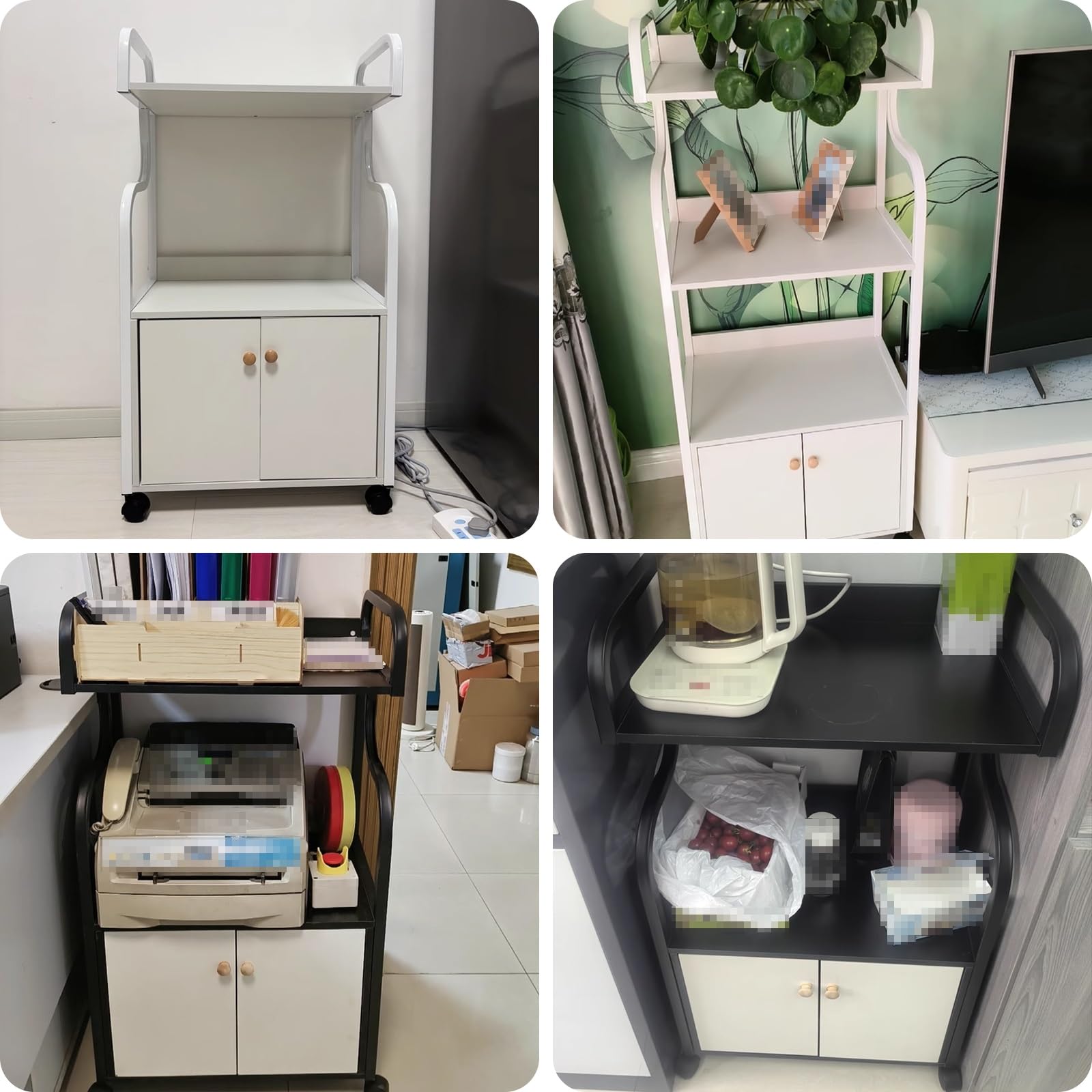 Soporte grande para impresora con ruedas, mesa de almacenamiento alta para oficina en casa, marco de acero duradero con puerta y protección deflector, color blanco (52 x 34 x 89,5 cm)