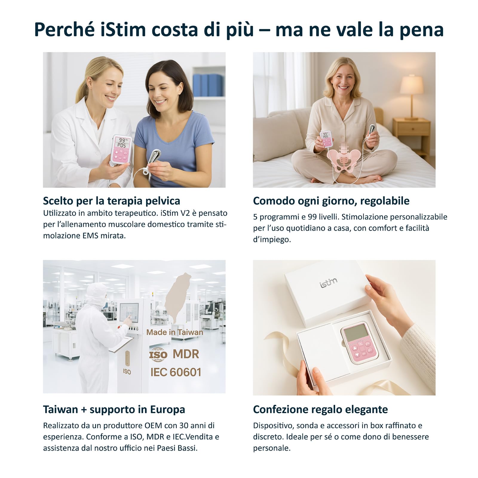 iSTIM Stimolatore per incontinenza Kegel V2 con sonda per il controllo della vescica e esercizi per il pavimento pelvico per donne Stimolatore elettrico muscolare (EMS