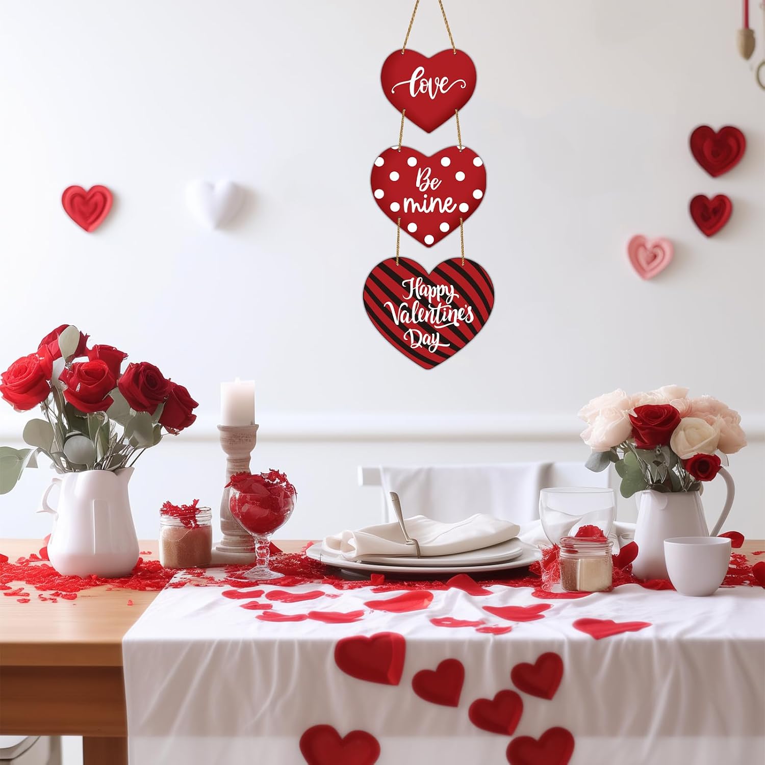 YUNKKIN Valentines Day Door Decorations Heart Wreath Heart Wall Decor Wooden Valentines Day Wreaths for Front Door Hanger Hanging Sign for Porch Wall Indoor Home Decor