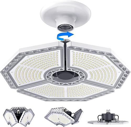 Luces LED de garaje, 140 W, 18500 lúmenes, iluminación de garaje, luz diurna de 6000 K con tres paneles deformables, lámpara de techo de garaje,