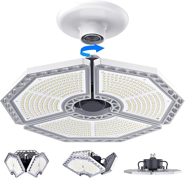 LED Garage Lights, 140W 18500 Lumens Garage Lighting, 6000K Daylight with Deformable Three Panels Garage Ceiling Light F