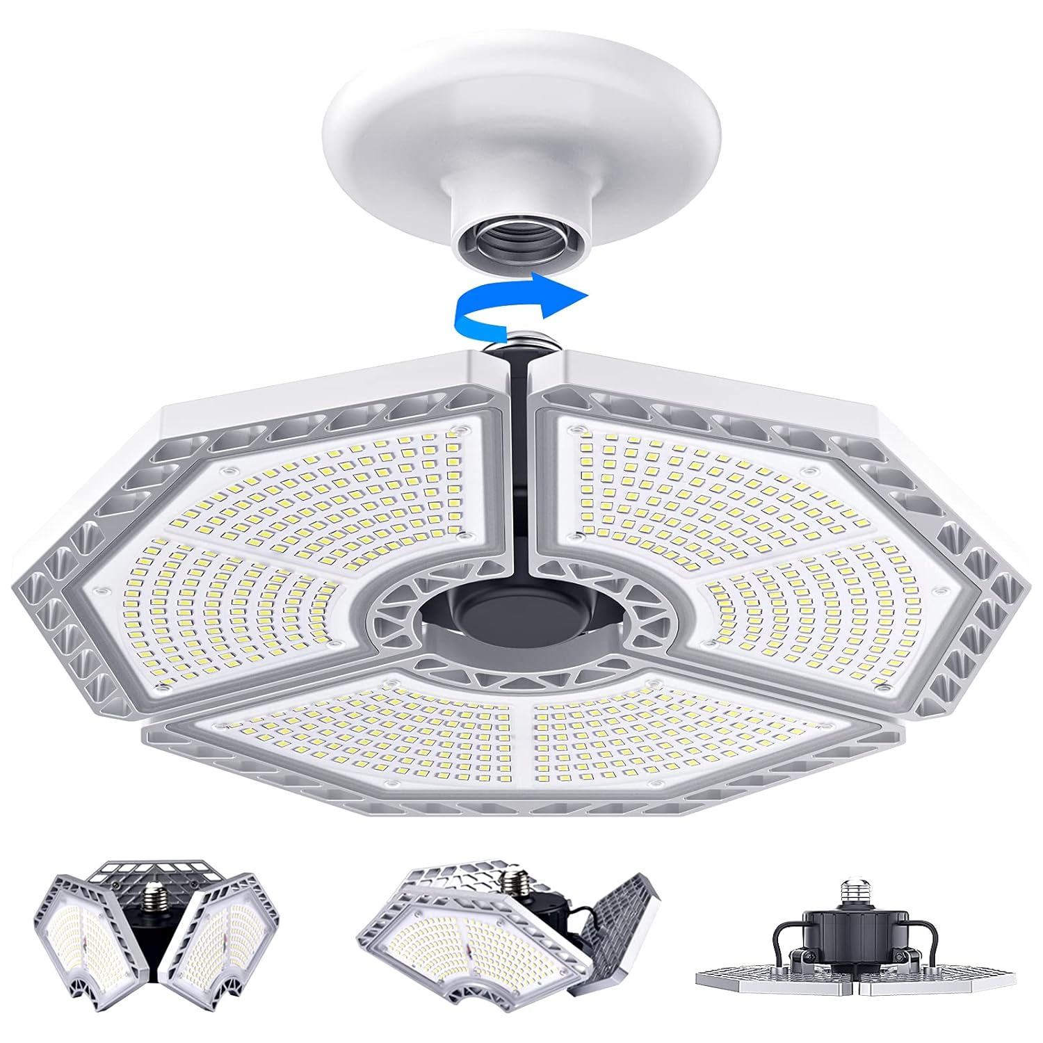 KERNOWO LED Garage Lights 140W 18500 Lumens Garage Lighting 6000K Daylight with Deformable Three Panel Ceiling Light Fixture