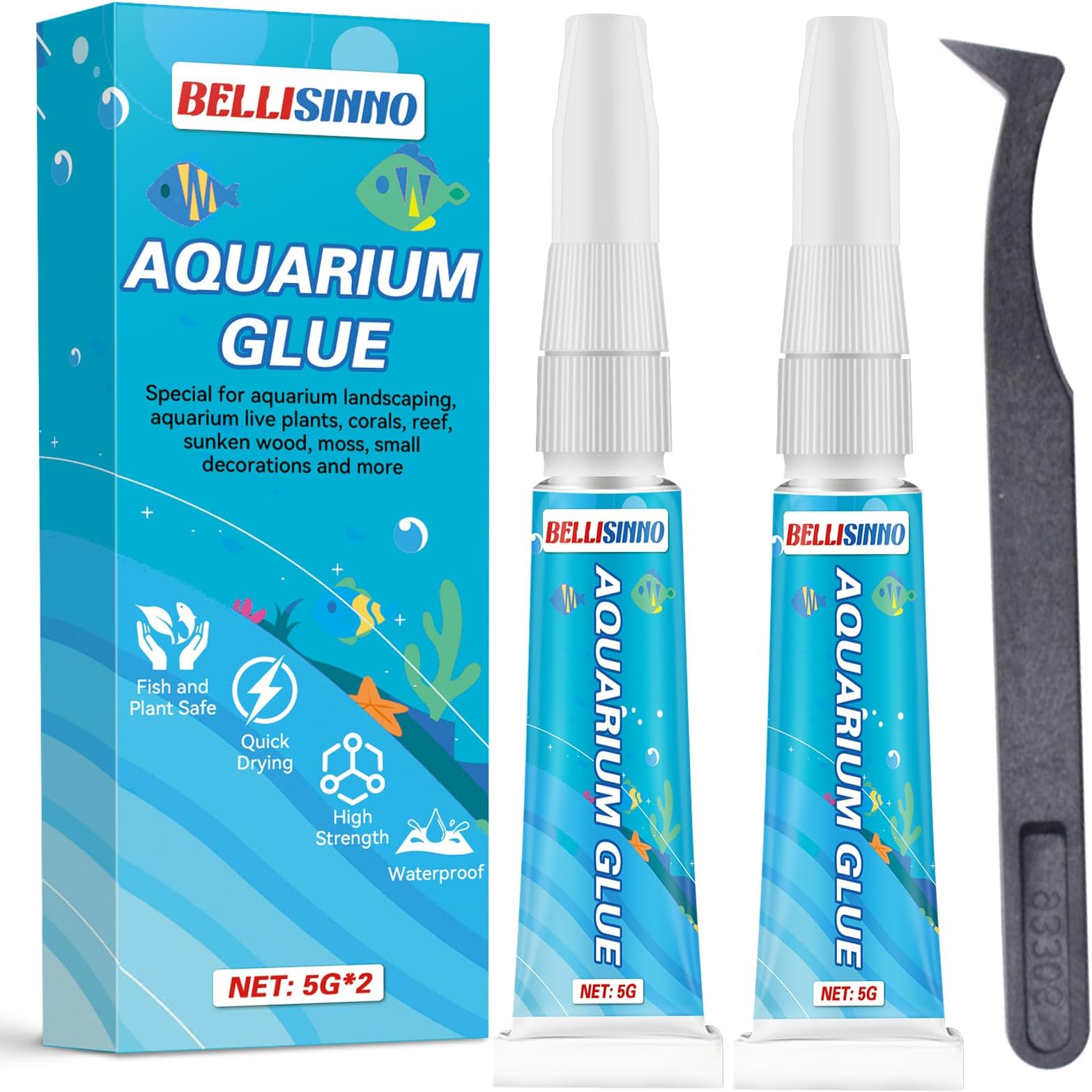 Aquarium Glue, Clear Reef Adhesive for Plants and Rocks, Moss, Coral, Stone, Wood, Plant, Suitable for Freshwater and Saltwater Aquascape, 5g*2pcs