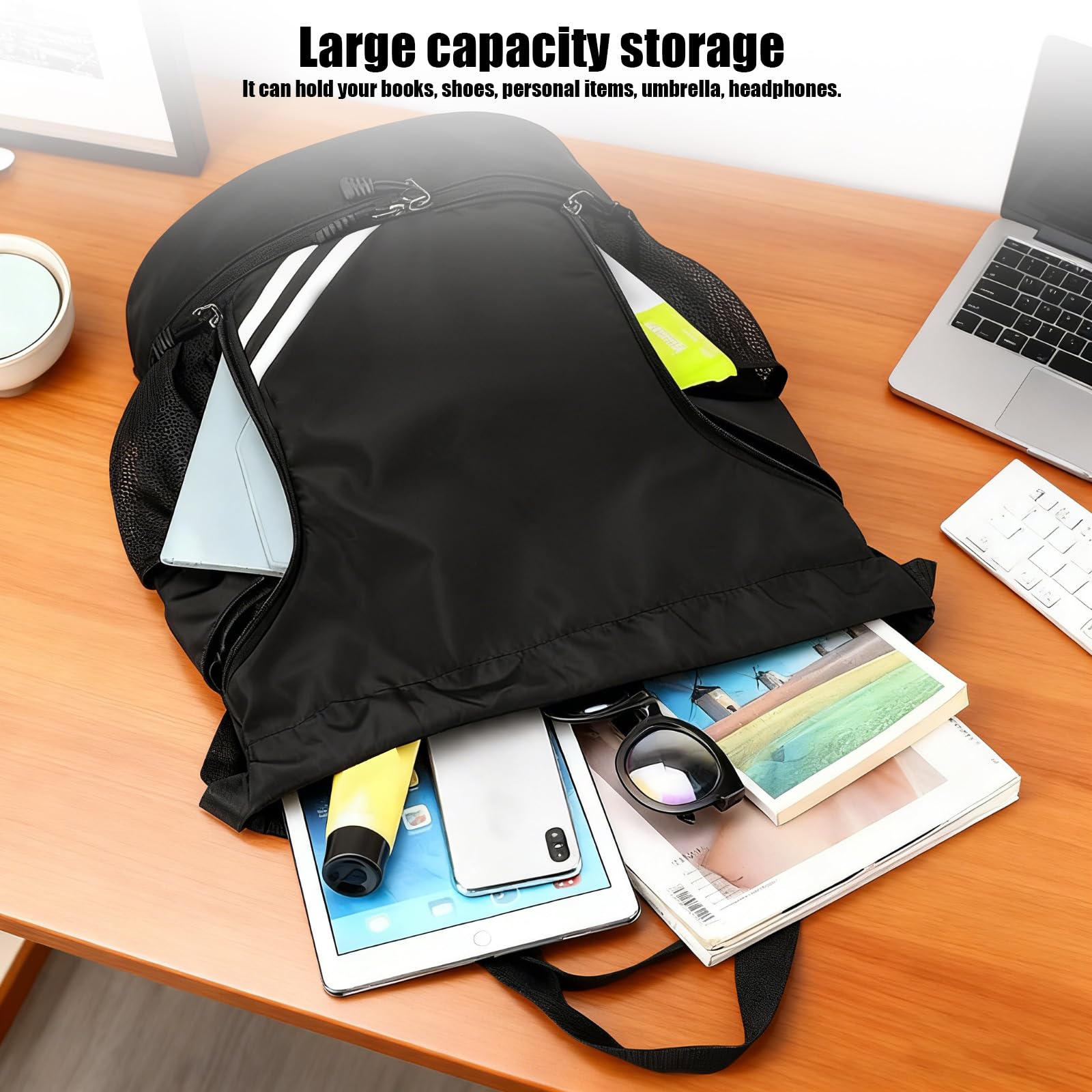 Mochila Gimnasio Hombre Impermeable con Compartimento para Zapatos, Bolsa Deporte Cuerdas Unisex Adulto