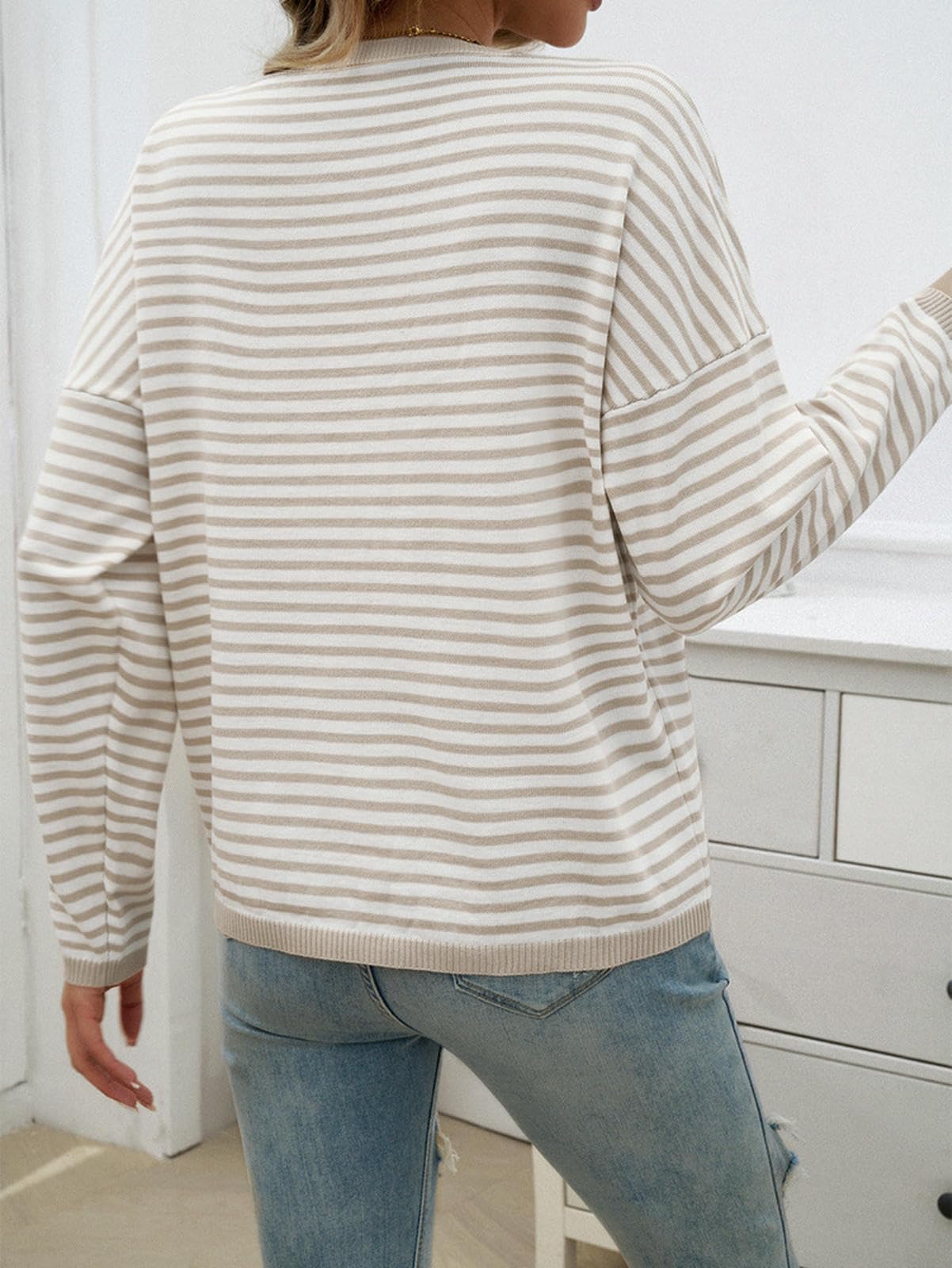 Maglioni da Donna Top Autunnali E Invernali Femminili, Eleganti A Strisce Rottate Casual, Autunno Inverno