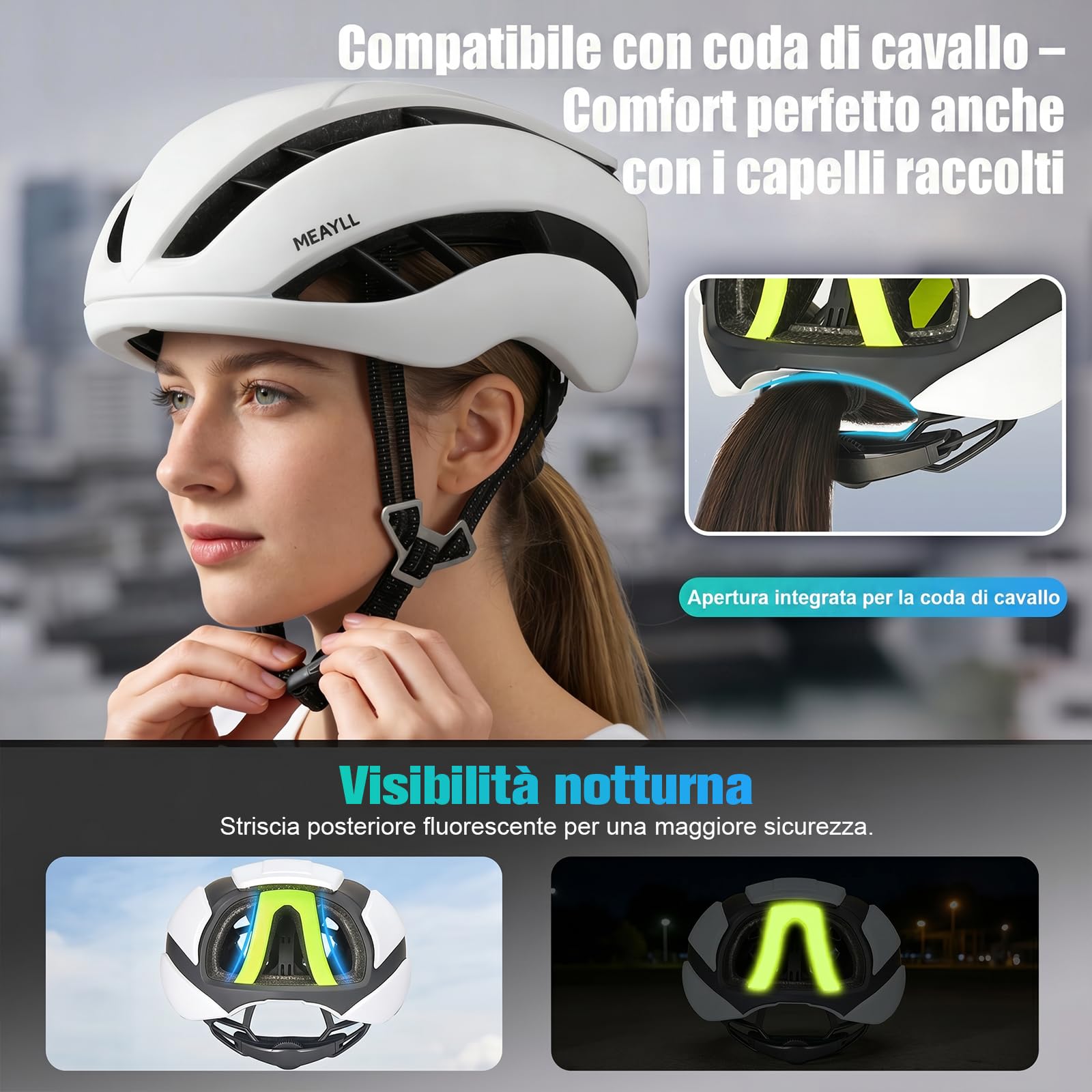 Casco da Bicicletta Uomo Donna, Casco Leggero da Città e Corsa con Chiusura Magnetica, 16 Prese d'Aria, Certificazione CE EN1078, Regolabile M/L (55–61 cm), ca. 290–300 g