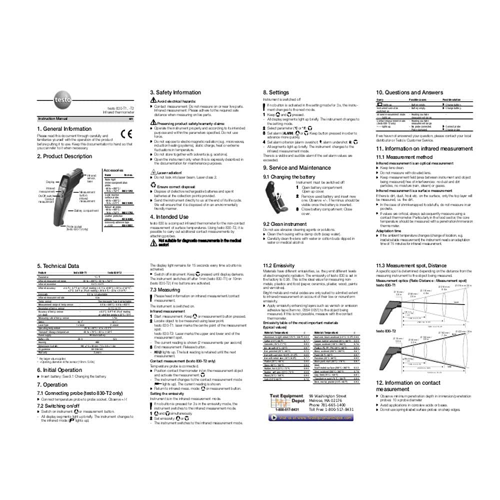 Infrarot-Temperaturpistole (Bereich: -22 bis 752 °F) für HLK, Labore, Industrie zusammen mit werkskalibriertem Zertifikat von Testo 830-T1