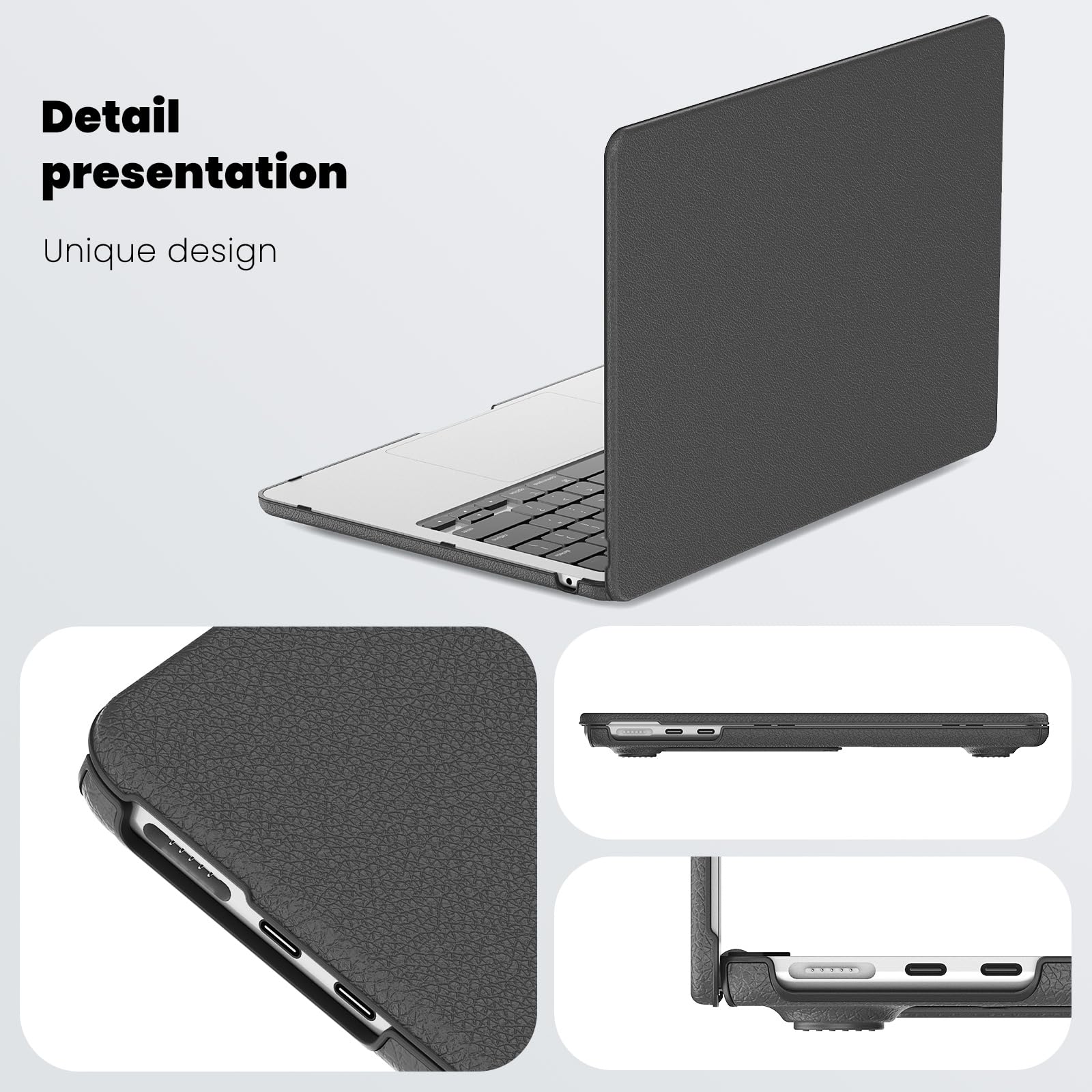 ProElite Case for MacBook Air 13.6 inch 2022 2023 2024 2025 Release M5/M4/M3 A3113 M2 A2681 with Touch ID, Slim Leather case with Foldable Stand, Grey 3