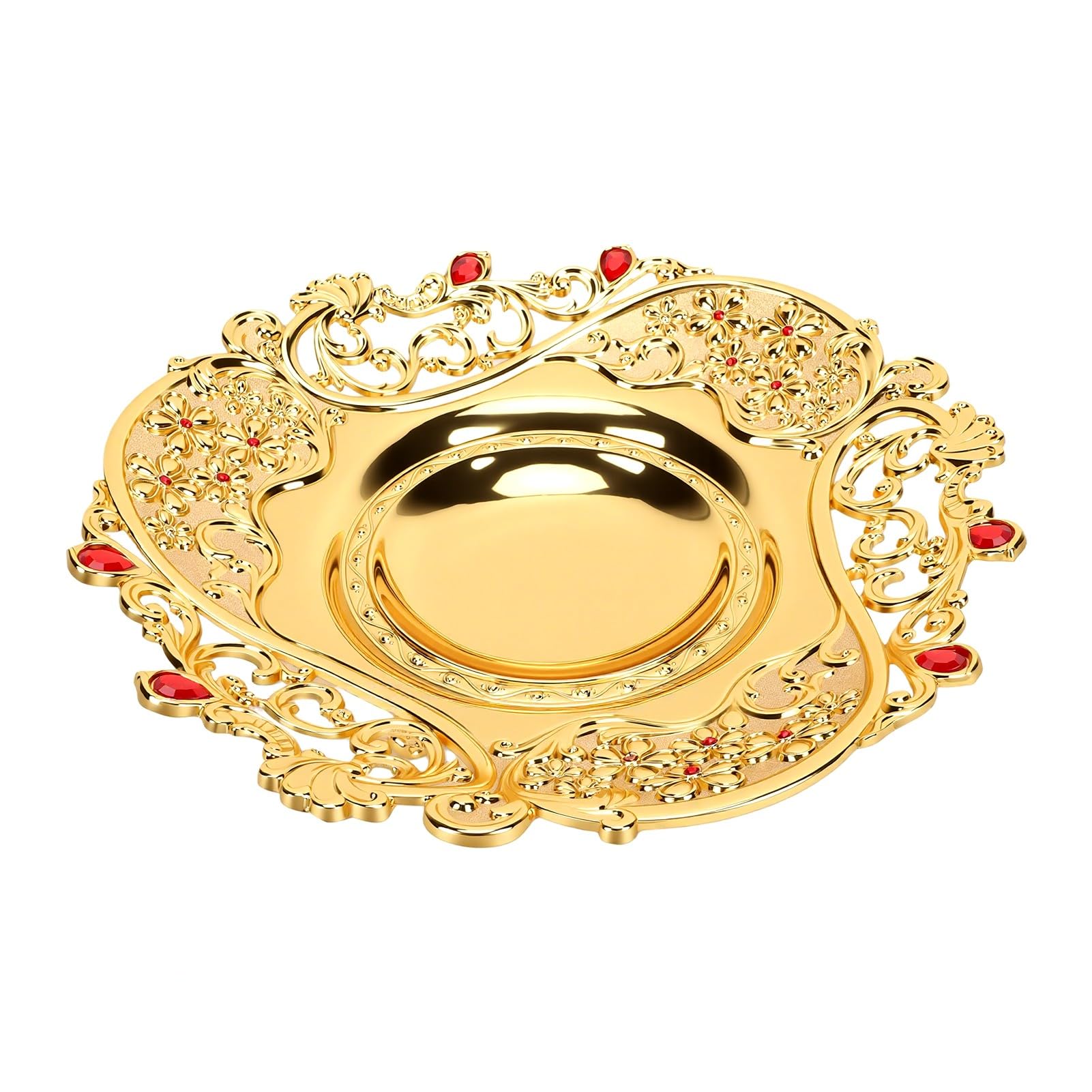 Sorandy Dekorative Obstschale, Vergoldete Metall Servierschale, for | Servierplatte aus Metall mit Rubinoptik, Ideal Zur Deko auf Dem Couchtisch.