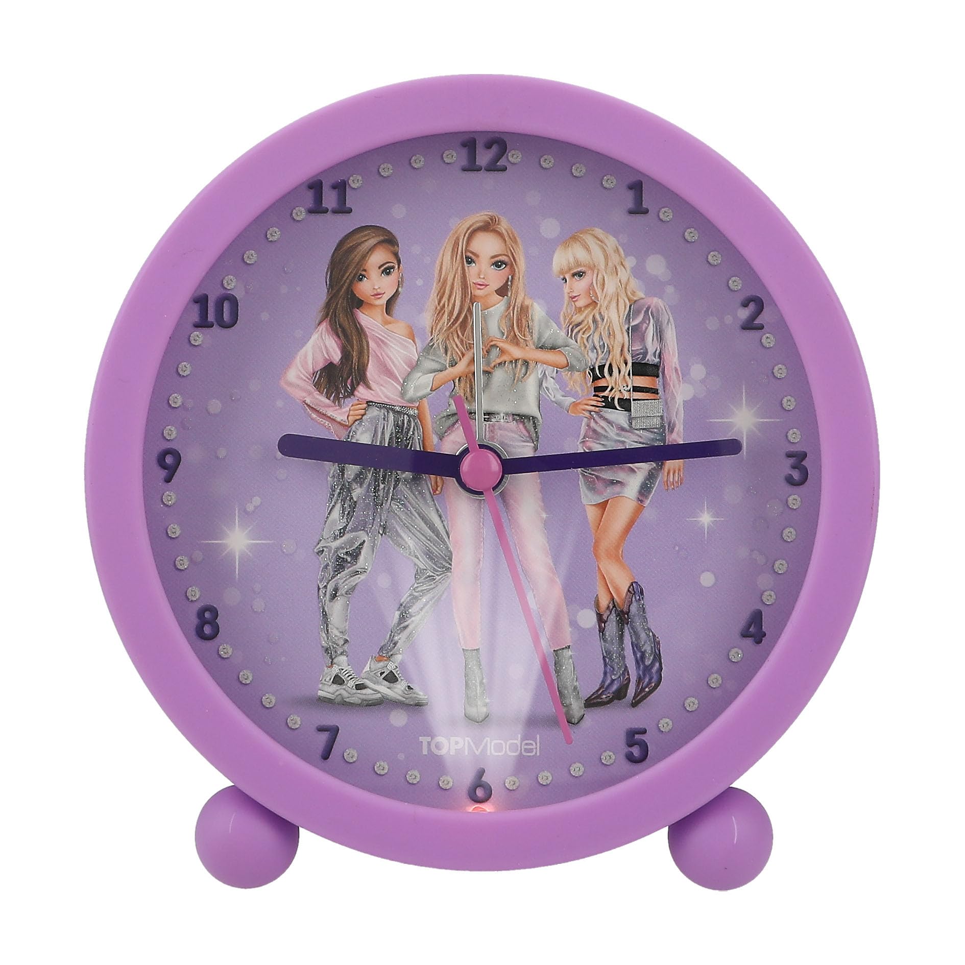 Depesche 12662 TOPModel Glitter Queen-Sveglia per Bambini in Viola con Motivo a modellino, Orologio Silenzioso con Funzione Luce, Batteria Inclusa, Colore