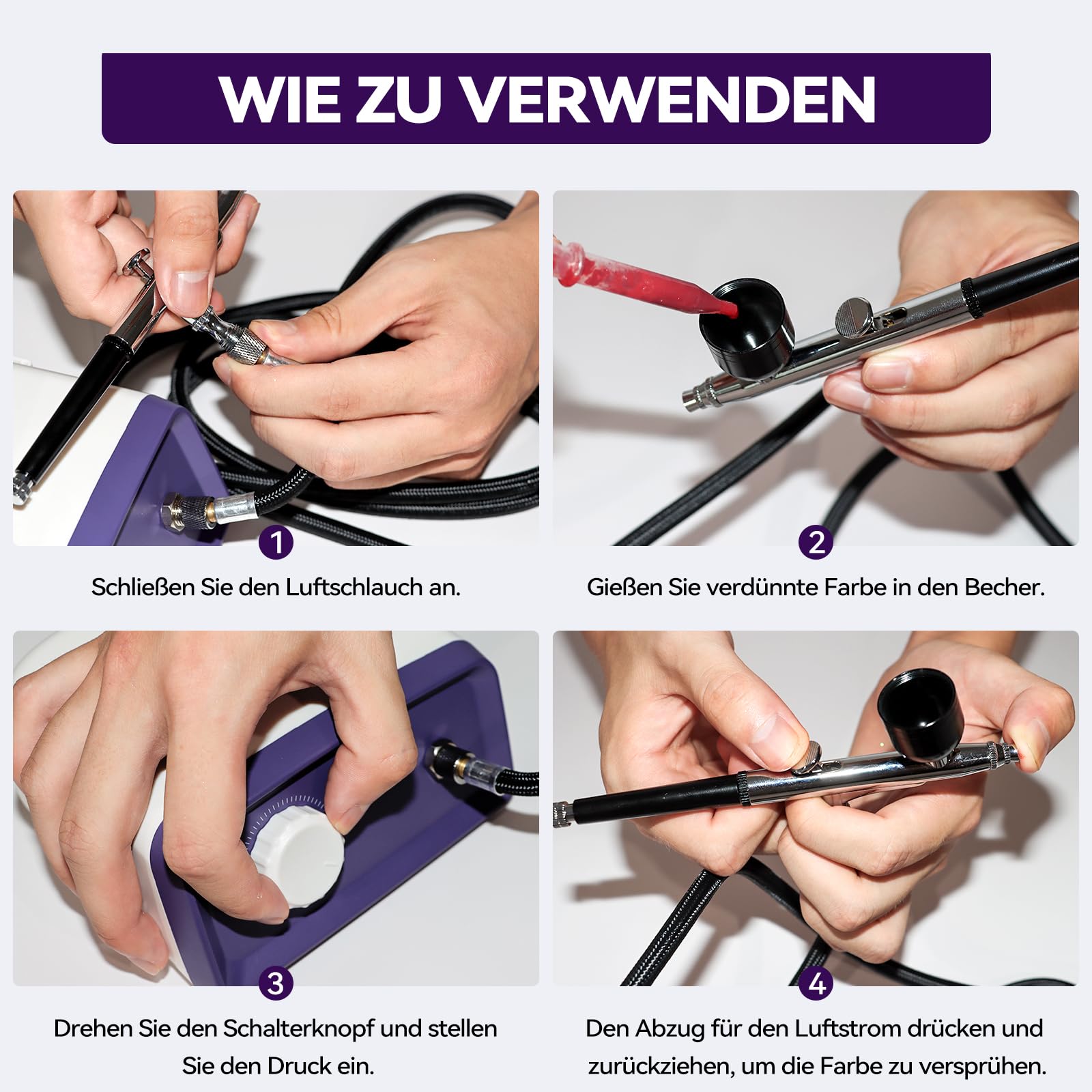 50 PSI Airbrush Set mit tragbarem Kompressor, Dual Action Multi Funktion Airbrush Set mit 0,2/0,4/0,5mm Düsen/Reinigungssets für Kuchendekoration, Makeup, Modellbau