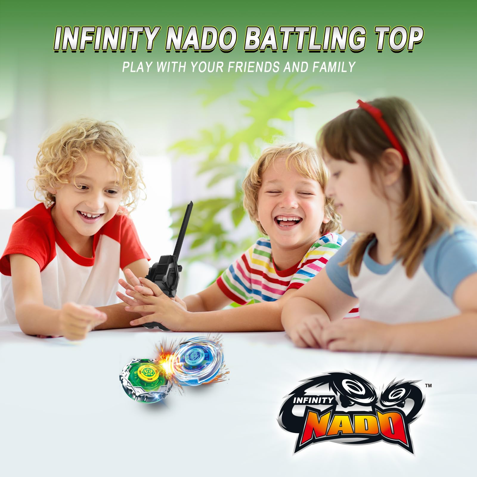 INFINITY NADO S7 Peonza 2PCS con 2 Rack Lanzadores, peonzas metálica Tipo equilibrado/Resistencia Rotación Derecha, Juguete para niños y niñas 5-12 años, Azul y Verde