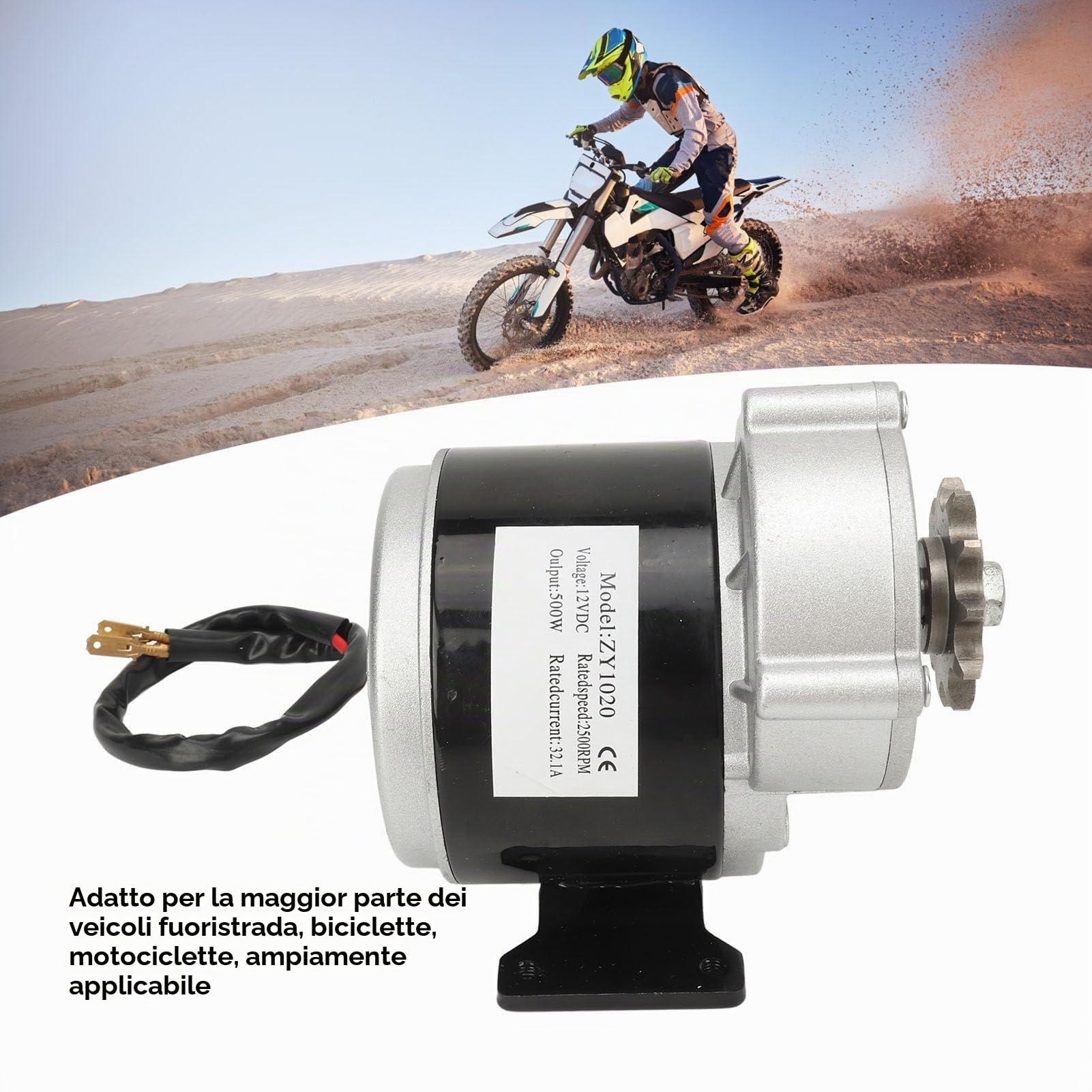 Motore Elettrico 12V 500W, Motore Riduttore a Ingranaggi in Alluminio a 11 Denti per Motocicli Sostituisci