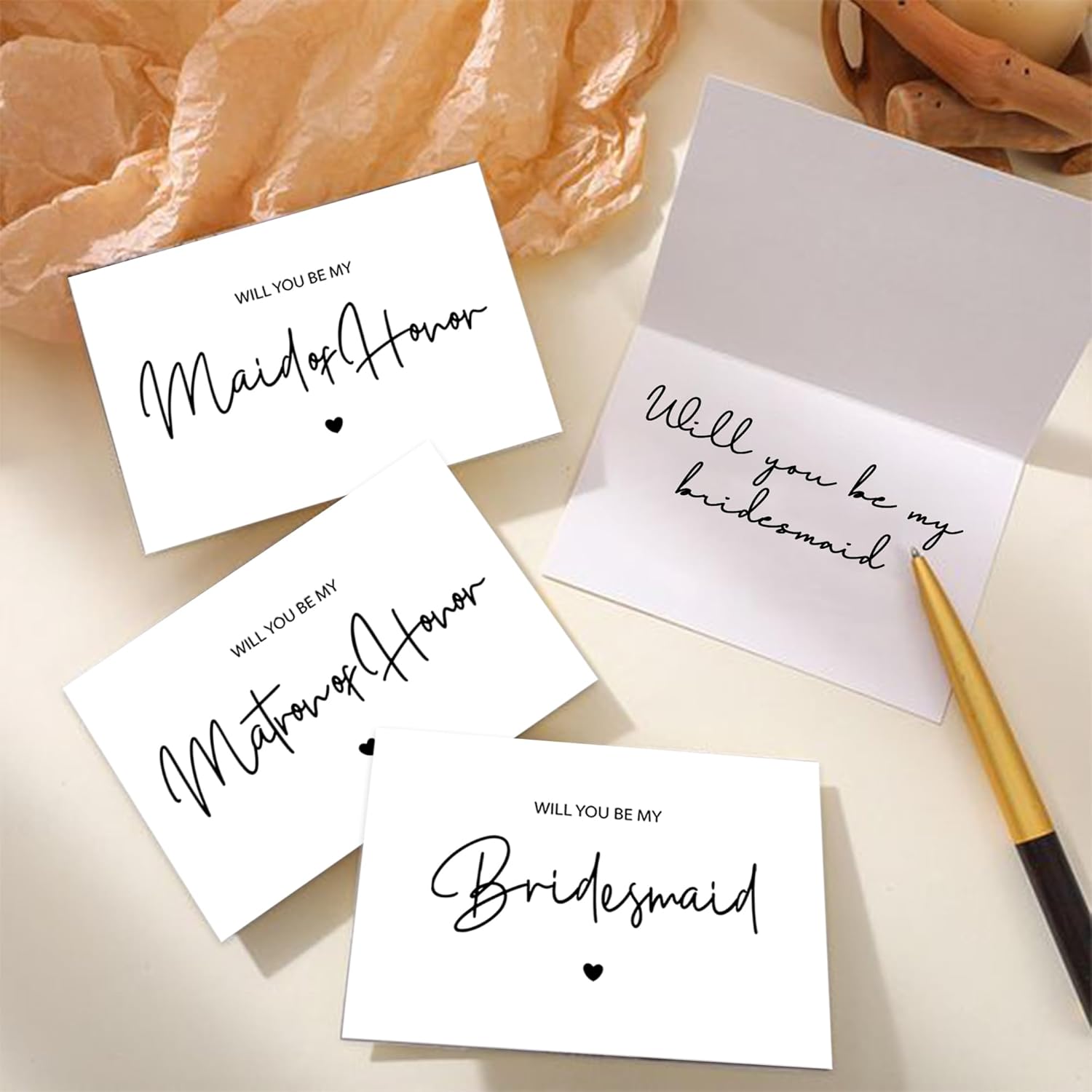PartyGifts&beyond 10 Pcs Bridesmaid & Maid of Honor Proposal Cards, Including 1 Matron of Honor Card with 10 Envelopes (White)