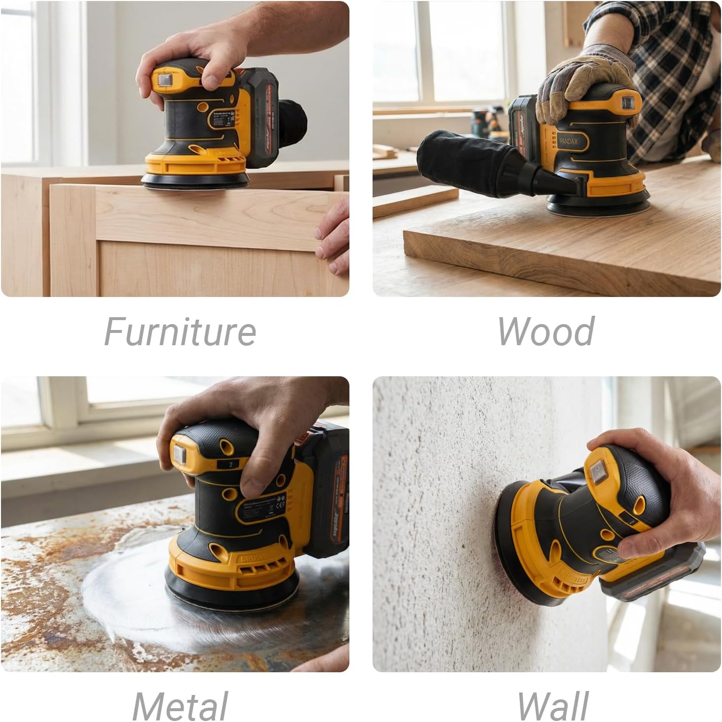 5’’ Brushless Cordless Random Orbital Sander Compatible with Dewalt 20V MAX Battery (TOOL ONLY), 12,000OPM Palm Sander, Dust Bag, Lightweight, 10 Sandpapers, 6 Variable Speeds for Wood, Metal & DIY