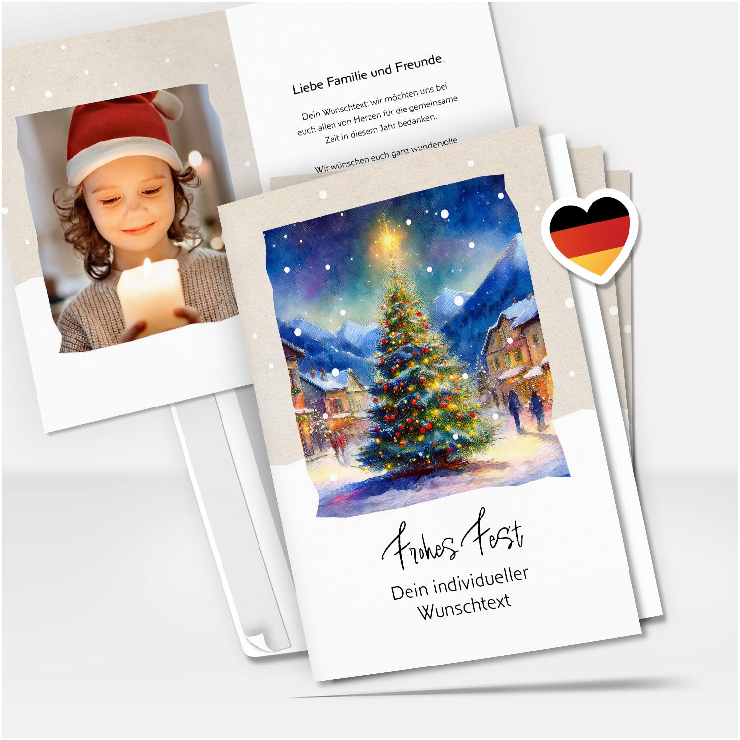 50 Weihnachtskarten personalisiert mit eigenem Text & Foto – Premium Grußkarten Set mit Umschlag - Weihnachten individuell gestalten | Klappkarten A6 | personalisierte Premium Weihnachtskarten
