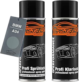 TRISTARcolor Autolack Spraydosen Set für BMW A34 Arktis Metallic/Arctic Metallic Basislack Klarlack Sprühdose 400ml