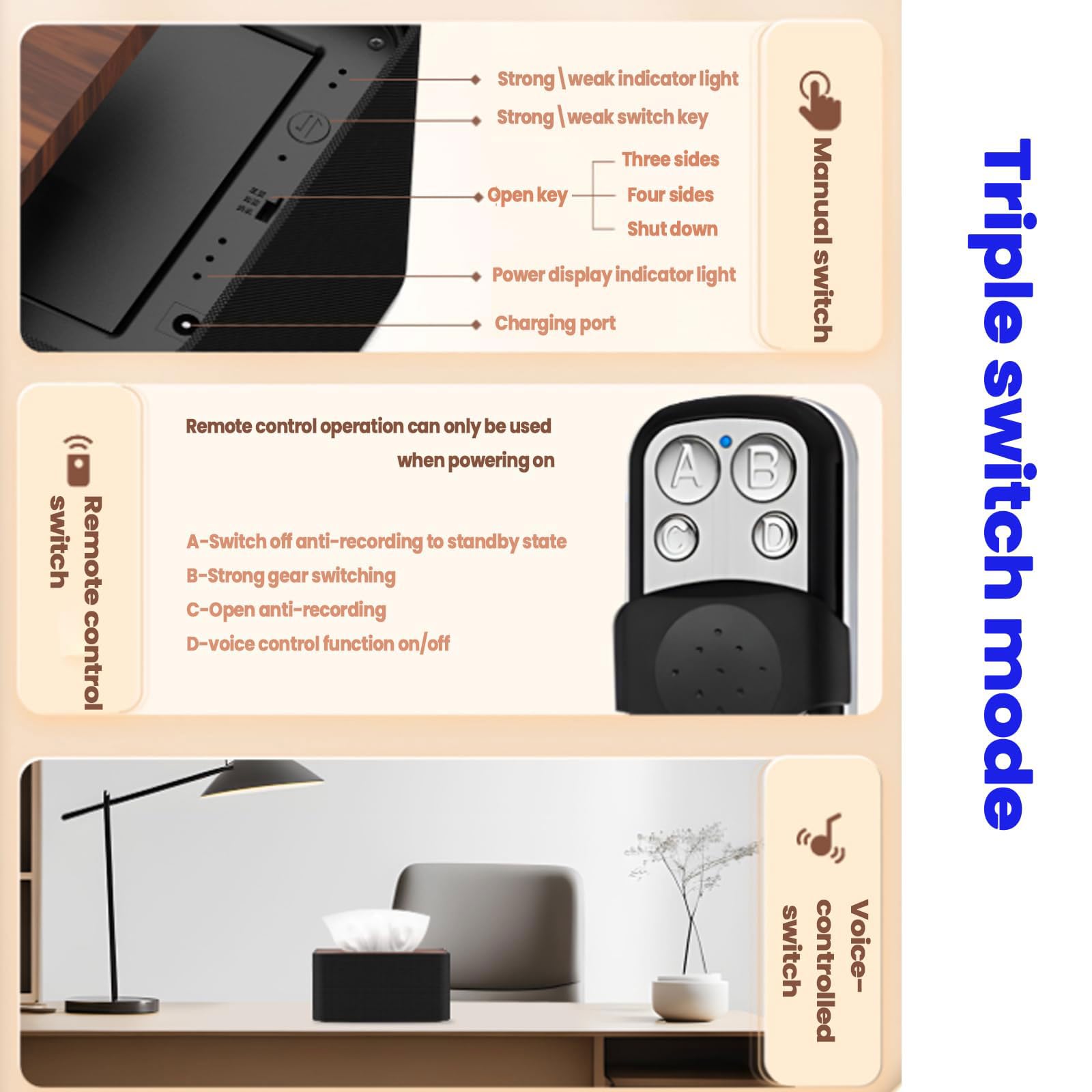 Dispositivo Anti-Audio - Protezione della Privacy Portatile con Telecomando e Schermo Anti-Interferenza a 360° per Riunioni Sicure, Uffici, Auto
