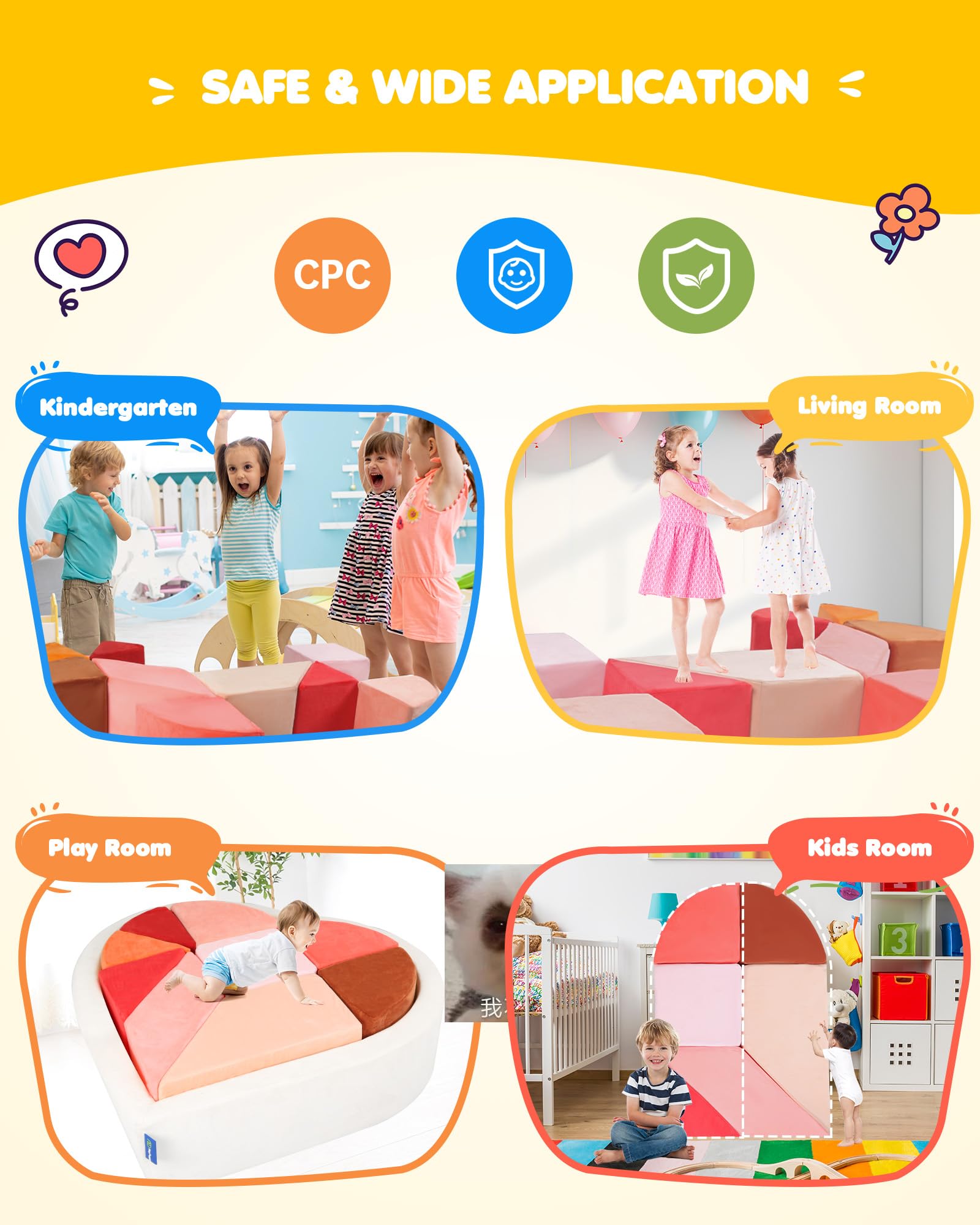 Heypappy Canapé Modulaire pour Enfants,2-en-1 Forme Cœur avec Piscine à Balles Unique - Canapé Enfant de Jeu Tangram pour Salle de Jeux - Inspire la Créativité