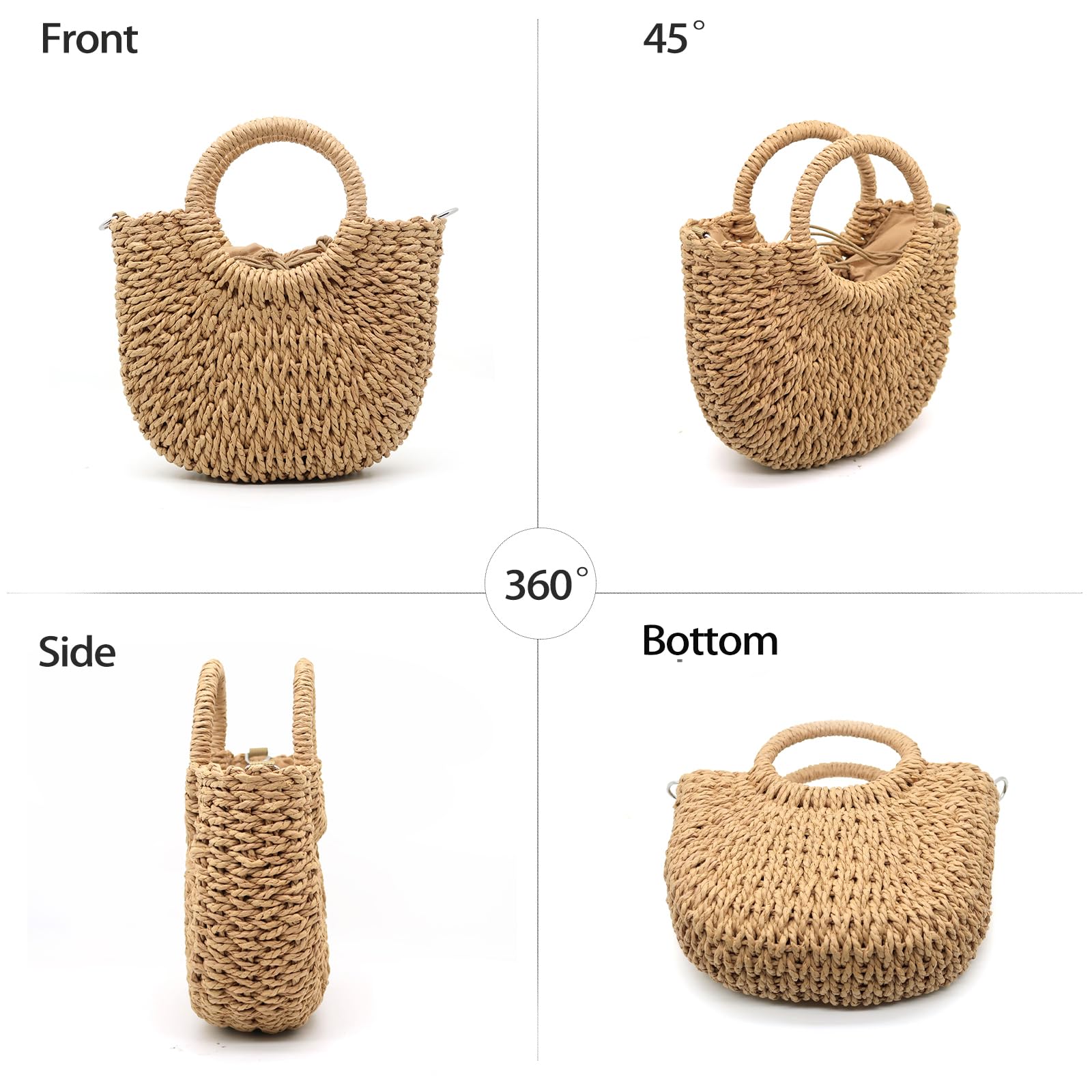ATQCOL Small Straw Tote Bag for Women,Summer Beach Crossbody Shoulder Handbag,Hand-woven Rattan Clutch Purse for Vacation