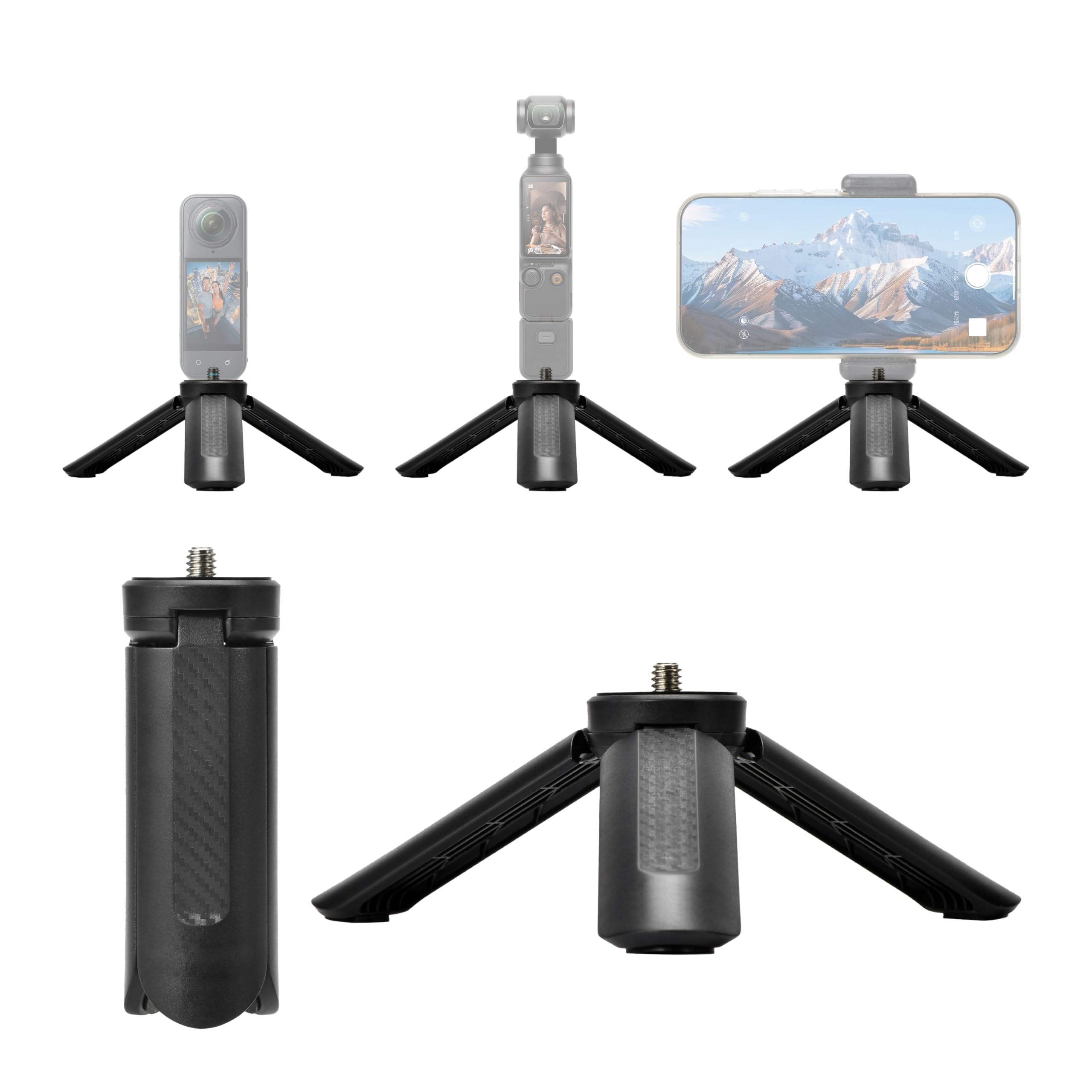 Mini Tripod Handle Grip Desktop Webcam Tripods Phone Accessories | Portable for insta360 X5 X4 Air Luna Ultra for gopro lit hero 13 for DJI osmo Action 6 Pocket 4 Pro 3 Holder with 1/4" Screw