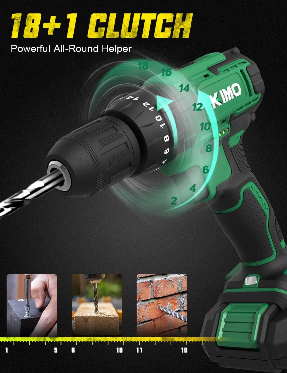 Authеntіс Crаzу Dеаlѕ Drill Set - KIMO 20V MAX Cordless Drill w/Battery and Charger, 350 In-lb Torque, 46pcs Accessories, 3/8 Keyless Chuck, 21+1+1 Clutch, Power Drill Set for Home Drilling Wood Bricks Walls Metal