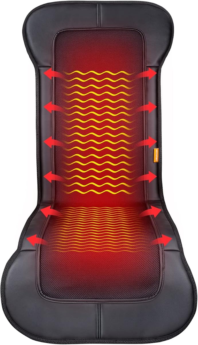 Heated Seat Cover Longer in Size PU Leather for Back,Waist,Thighs, 47.2” Long Black Mesh Seat Cushion with Heat