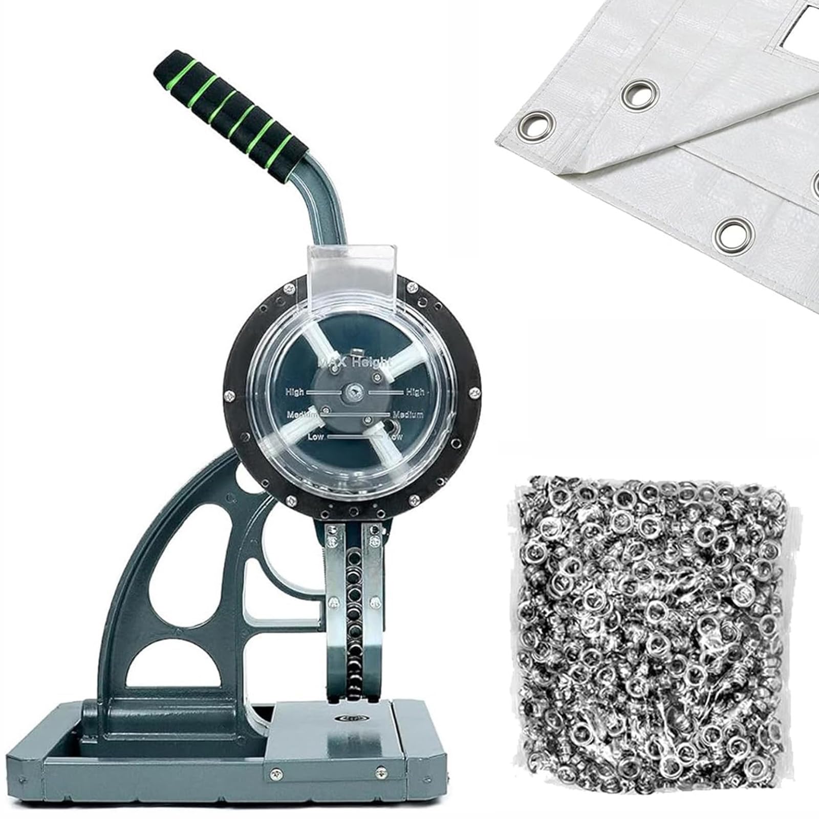 Macchina occhielli semiautomatica rifilatura,macchina foratura 10mm | Diametro 5,5-12mm (opzionale), spessore punzonatura 1mm, macchina per produzione fibbie per striscioni, per poster o insegne.
