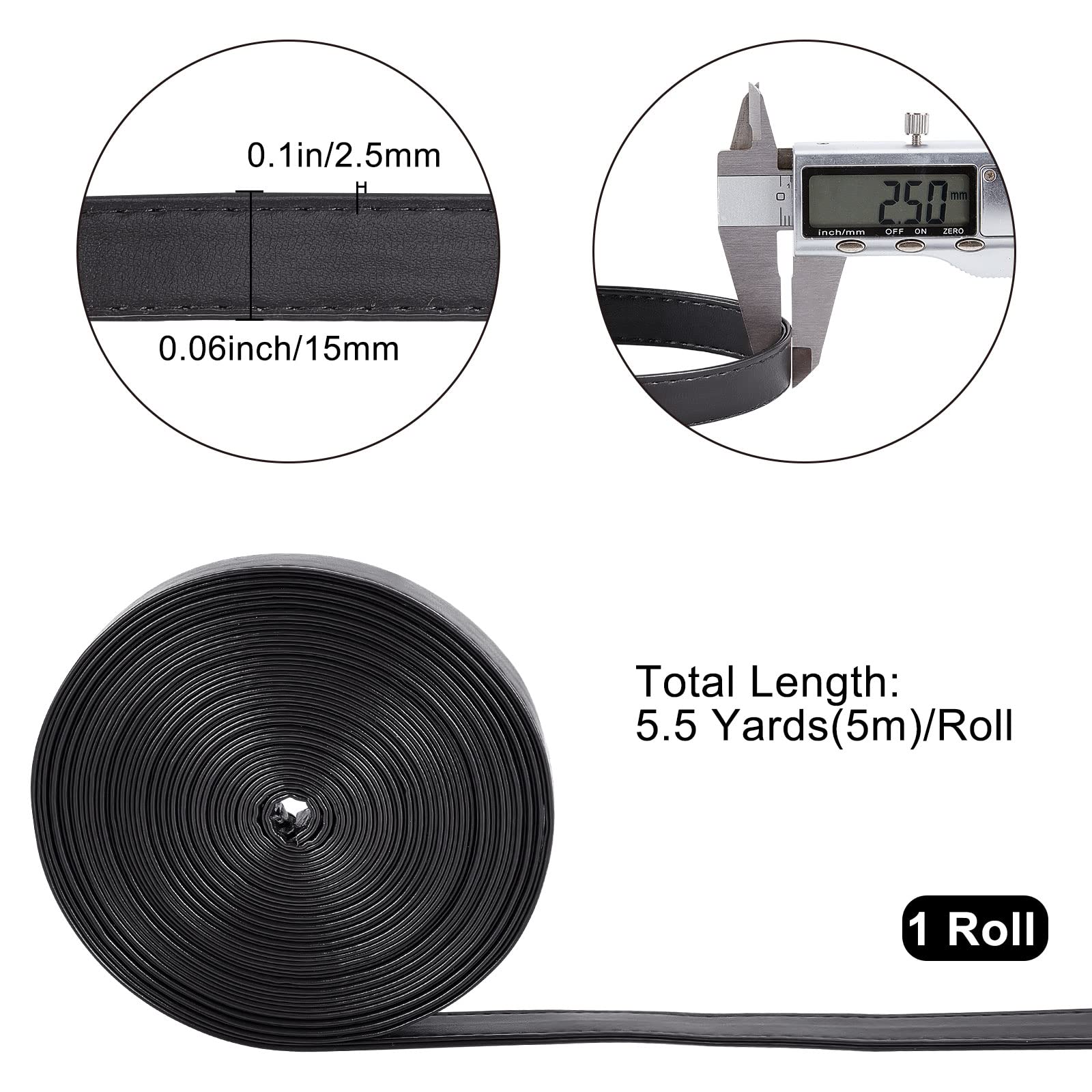 GORGECRAFT 5M Long Double Sided Leather Strips 15MM Wide Shoulder Bag Leather Strap Roll Black Smooth Leather String Flat Cord for Diy Crafts Clothing Making Handles Pet Collars Traction Ropes Belt - Image 2