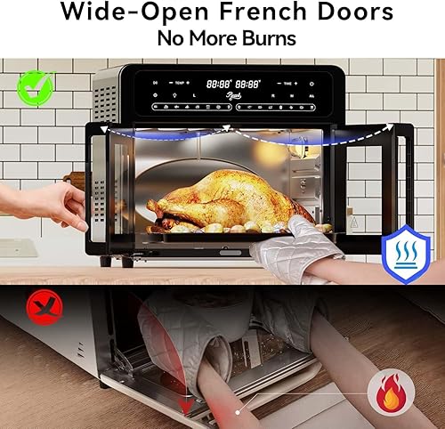 Miniatura 4 de Combo de horno tostador con freidora de aire de doble zona de 25.4 cuartos de galón, puerta de vidrio francesa, capacidad XL, rango de temperatura