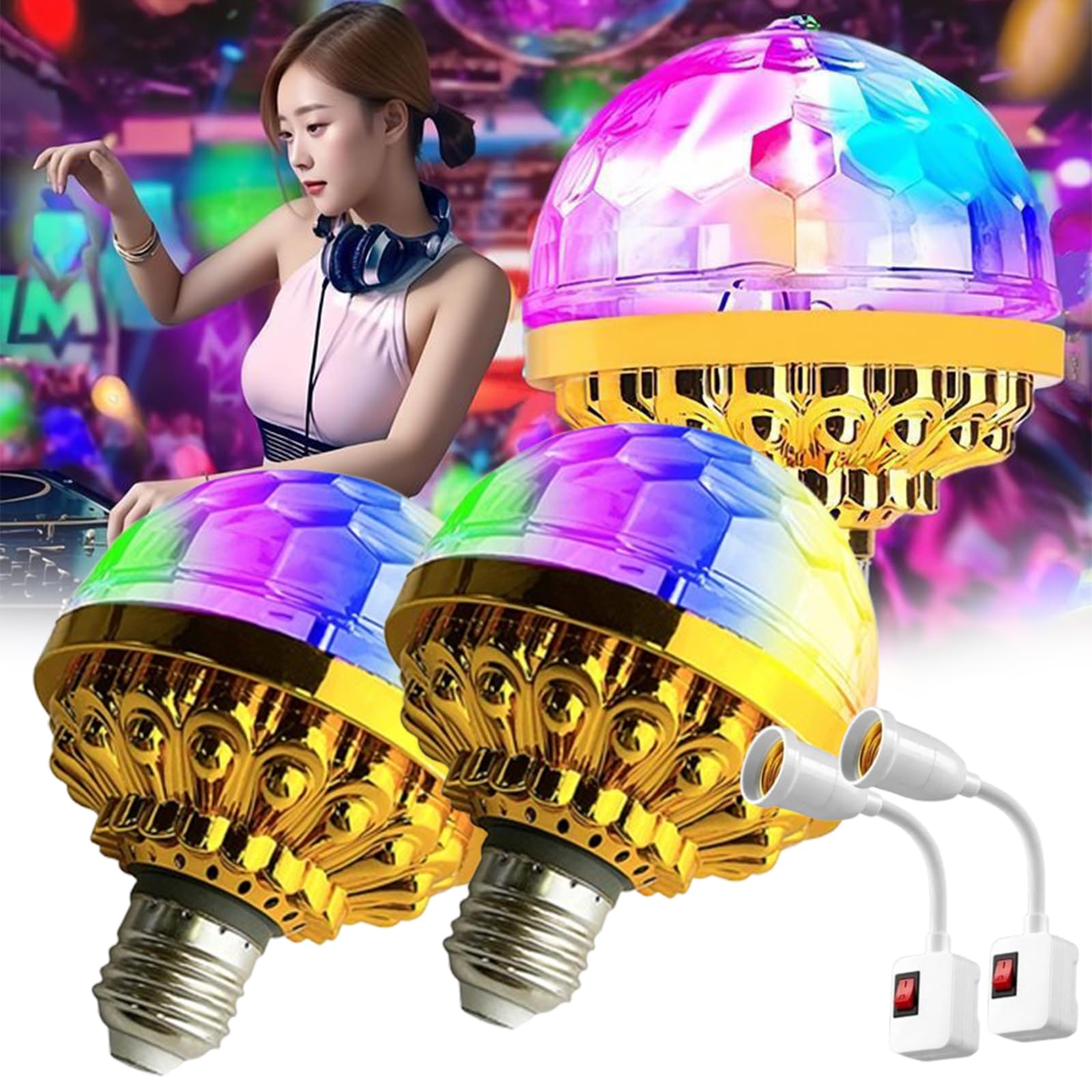 Colorful Rotating Disco Ball Light,Rotating Disco Ball Light Plug in,Plug in Rotating Disco Ball Light,Party Lights DJ Disco Lights,Christmas Disco Ball,Colorful Disco Ball Light for Party (2 Pcs)