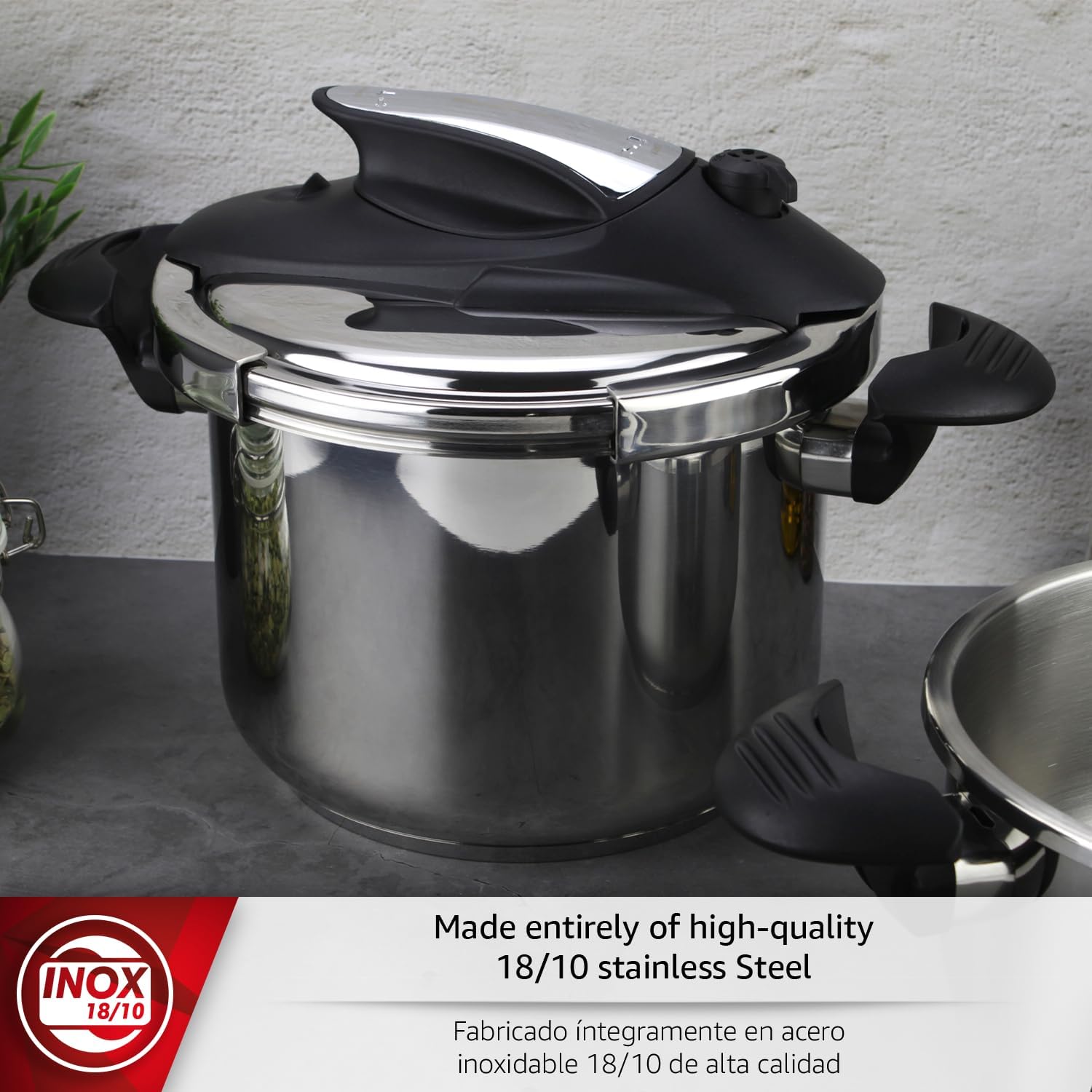 Magefesa Nova 6.3 Qt Stovetop Pressure Cooker – Fast Cooking, Easy Locking, 18/10 Stainless Steel, Induction Compatible, 5 Safety Features, 11.6 PSI