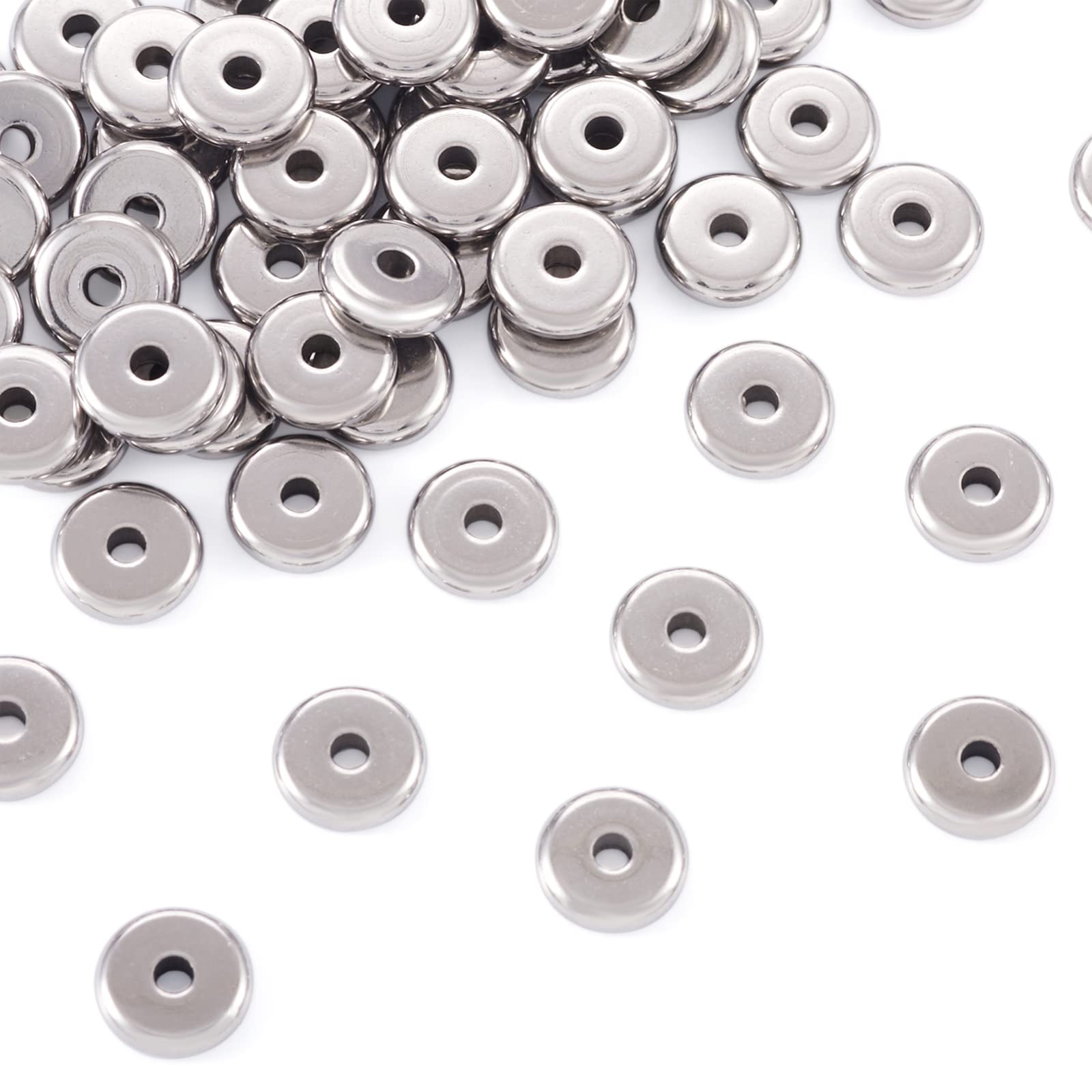 PandaHall 100pcs 304 Stainless Steel Flat Round Spacer Beads 8mm Metal Disc Loose Spacer Beads Tiny Smooth Beads for DIY Bracelet Necklace Jewelry