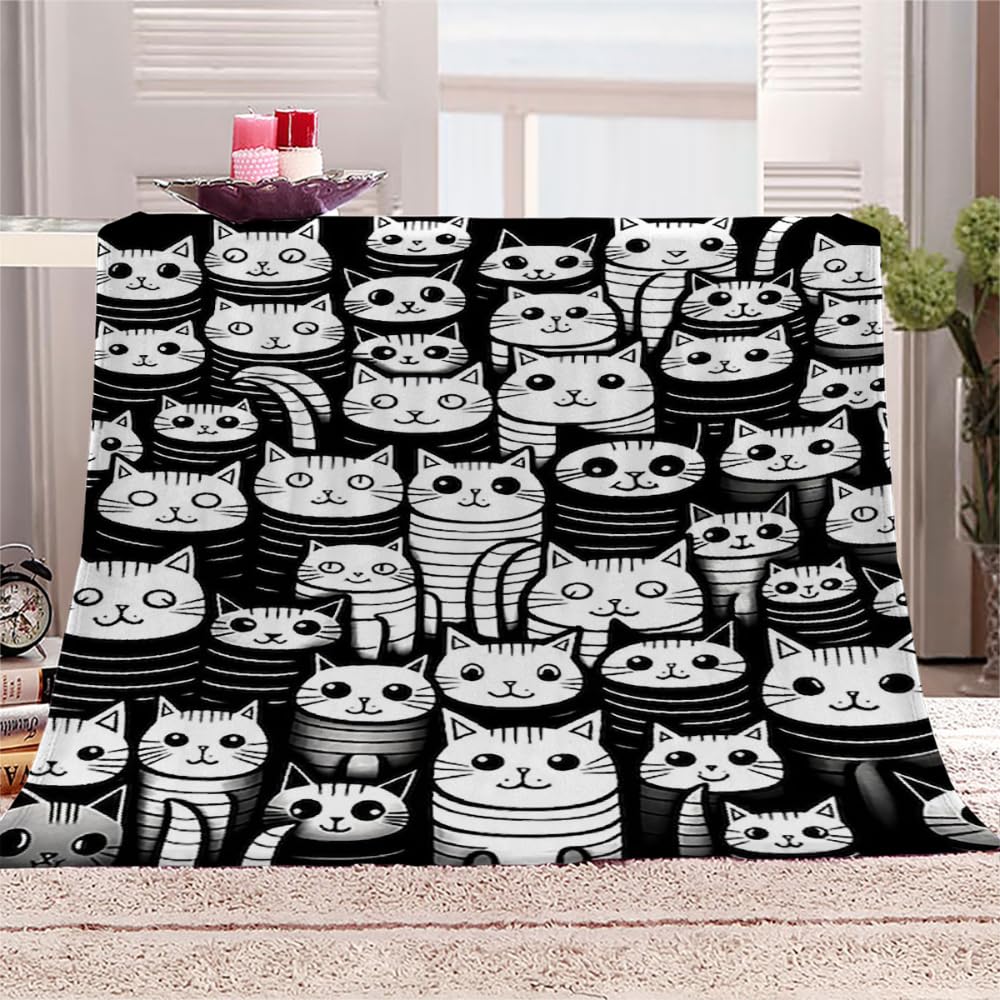 Manta De Franela con Diseño De Cartoon Retrato de Gato En 3D 130x150 Manta Cama 90 Invierno Gruesa Infantil Patrón Animali,Mantas Polares De Sofa Suave Y Cálida para Adultos Y Niños,A30