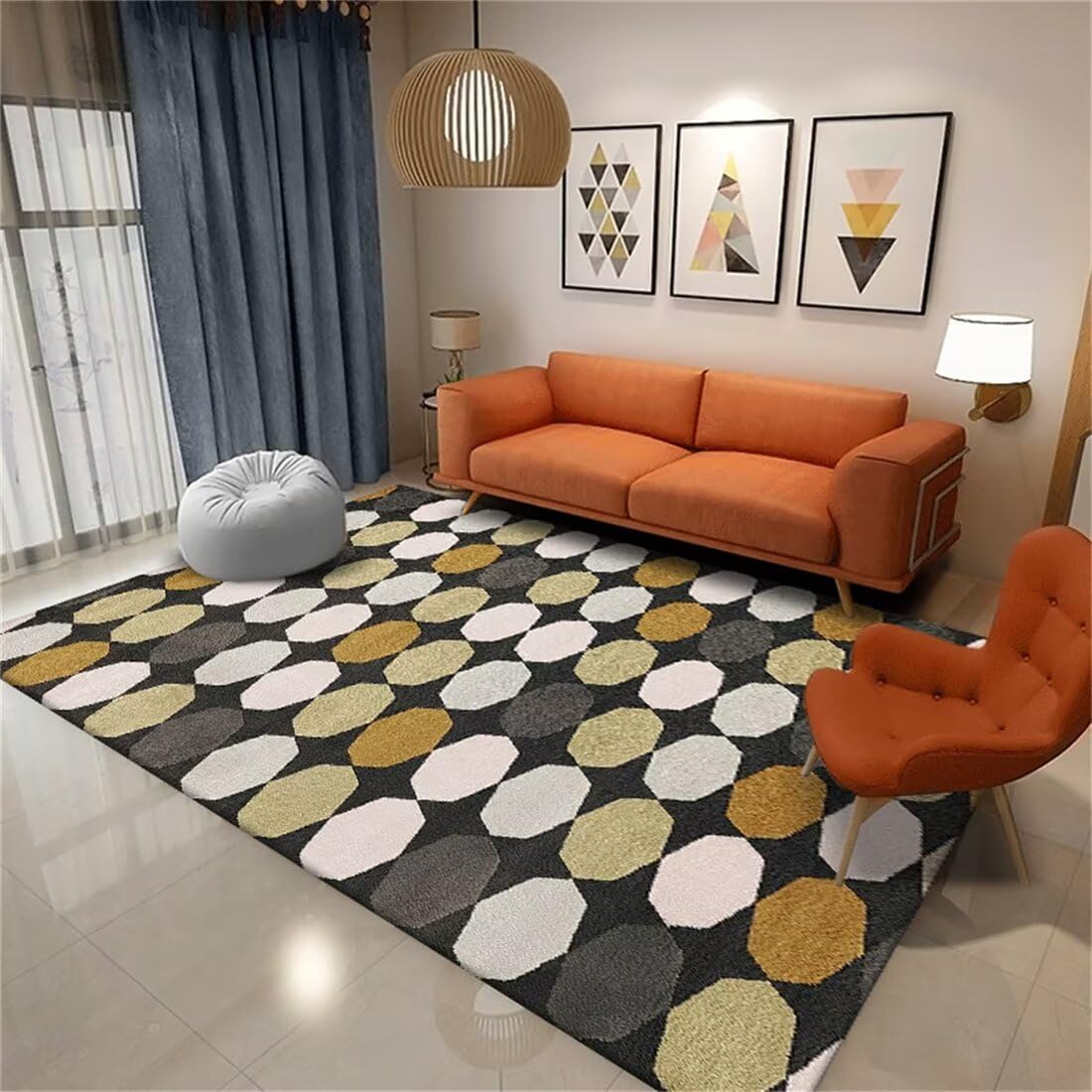 Tapis de jeu bébé 90x200 jaune et gris descente de lit géométrique moderne