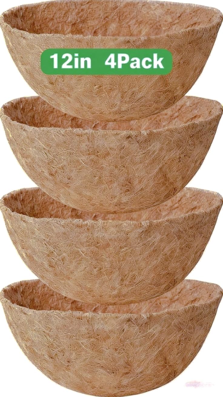 Stepfowarder Hanging Basket Coco Liners 4 Pcs, 30cm/12Inch Round Wall Planter Liner, Natural Coconut Fiber Liner for Window Boxes Indoor Outdoor Garden Flower Pot (Round 30cm/12in)