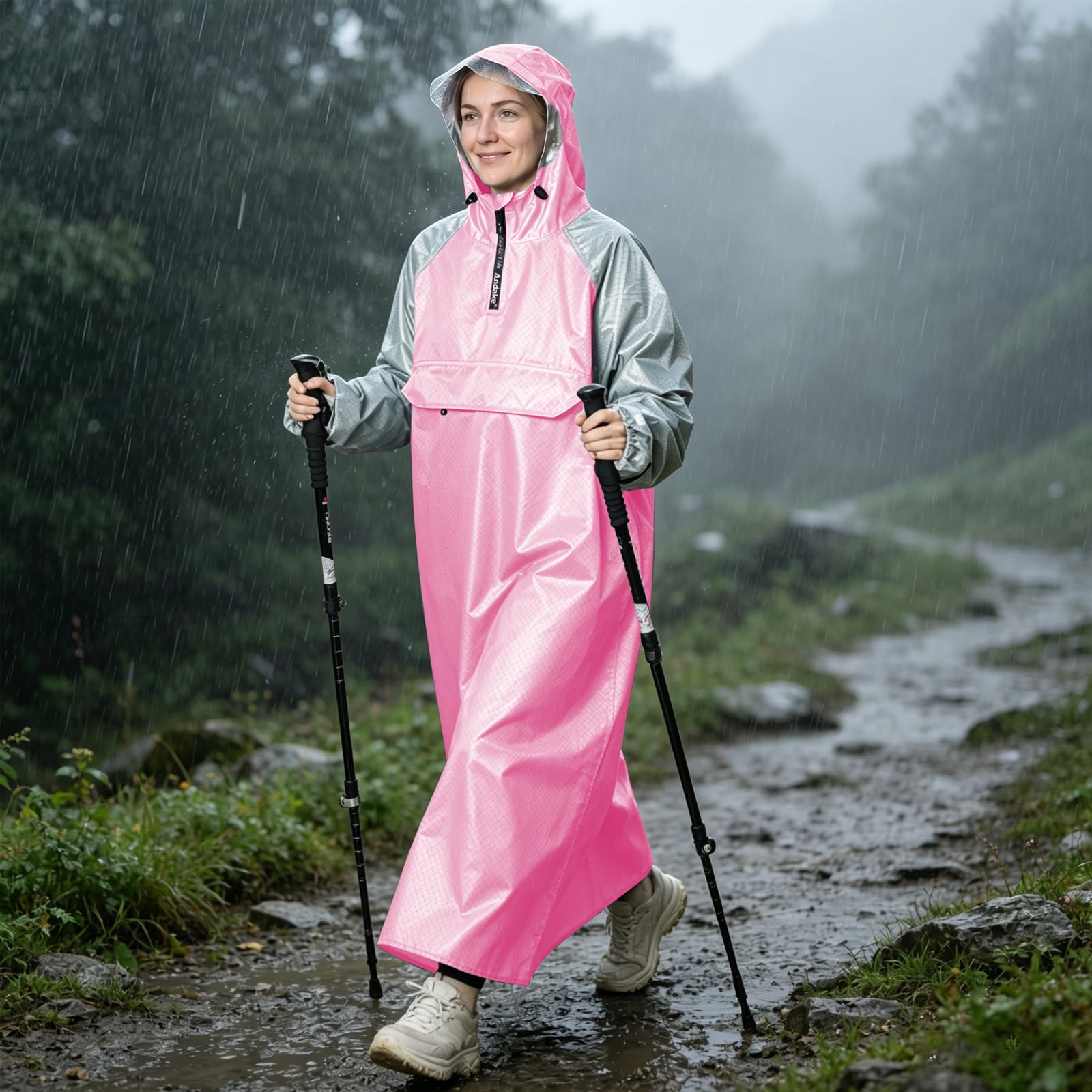 Andake Veste de pluie imperméable, légère et portable avec manches, unisexe, matériau indéchirable, convient pour l'extérieur, le cyclisme, la randonnée, la pêche