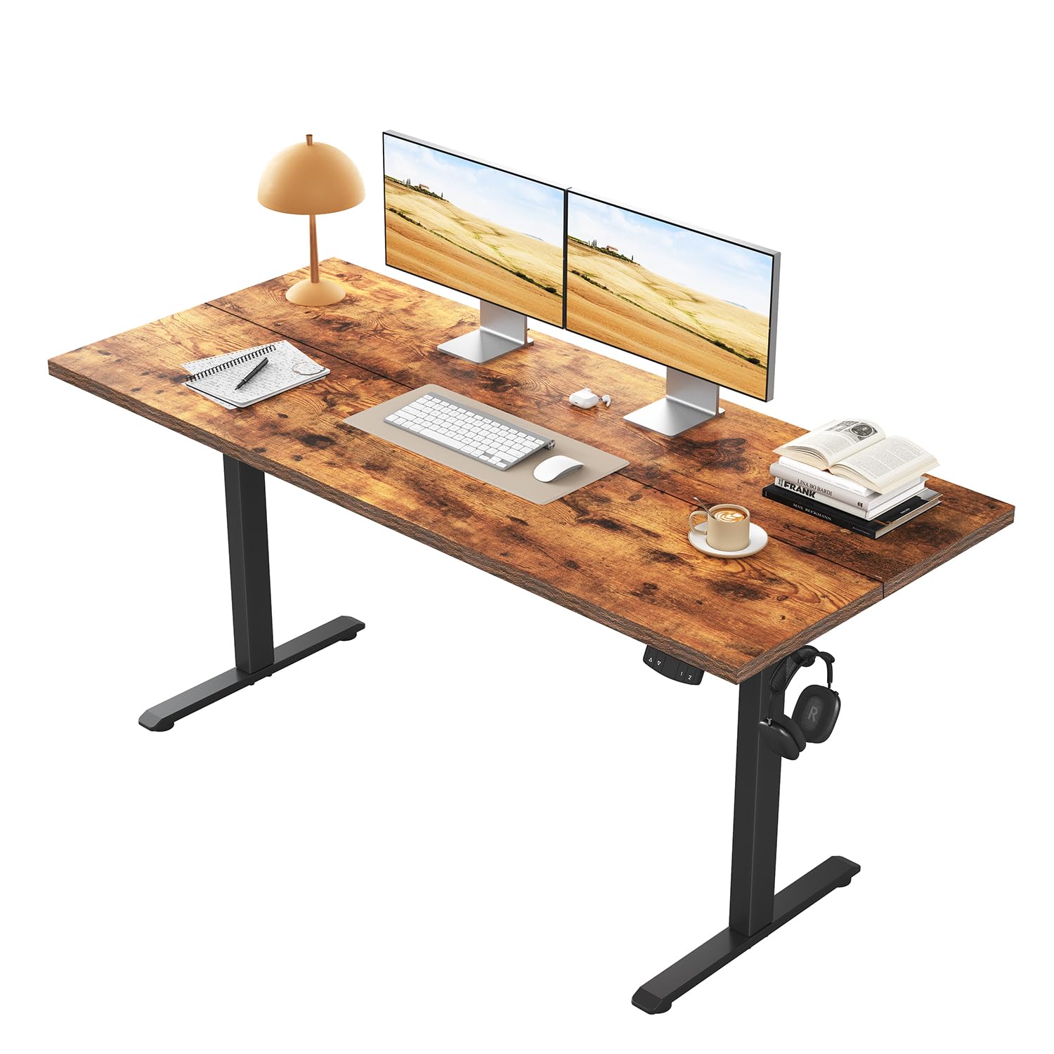 Klicelor Höhenverstellbarer Schreibtisch, Elektrischer Steh-Sitz Bürotisch, Computertisch mit 2 Memory-Funktionen, Stehpult, 110 x 60 cm, Braun