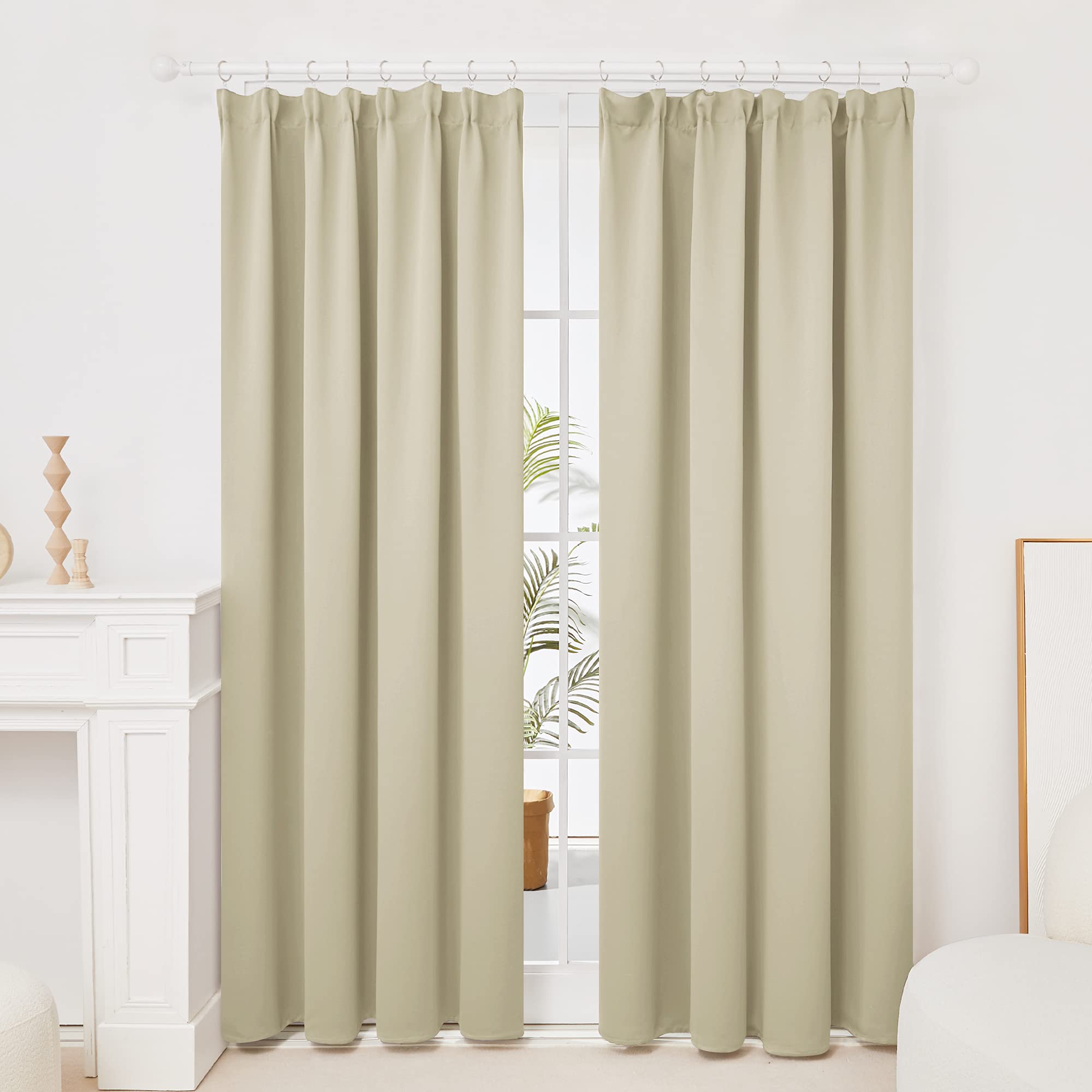 Deconovo Blackout Curtains Bedroom 2 Pieces Thermal Insulated Blackout Curtains Modern Interior Window Drapes W117xH229CM Beige - 3