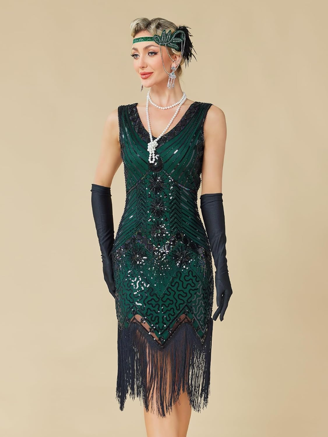 MTITE 1920s Flapper Dresses for Women, Great Gatsby Dresses Roaring 20s, Fringed Sequin Costume with Accessories Set