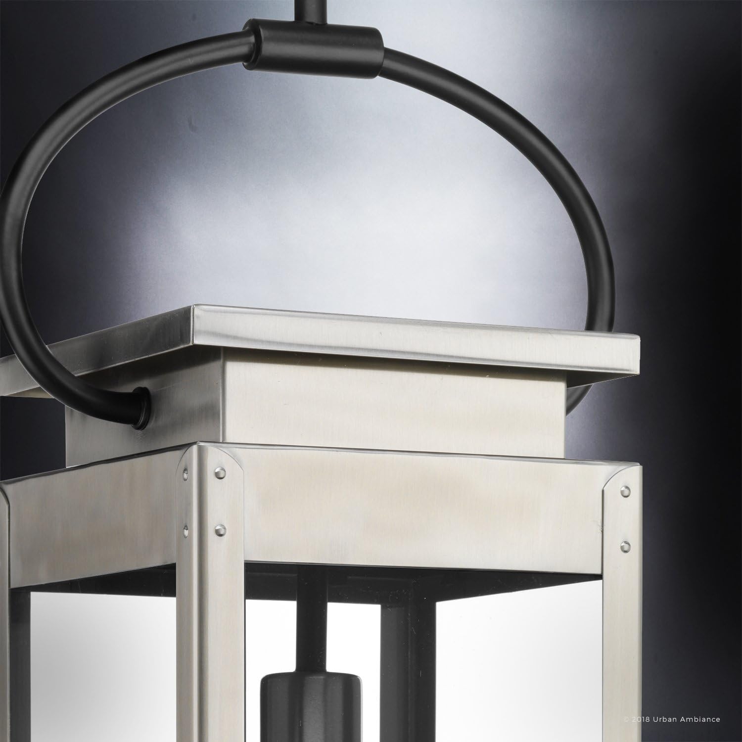 Urban Ambiance Luxury Modern Farmhouse Outdoor Pendant Light, Large Size: 27.375" H x 7" W, with Nautical Style Elements, Stainless Steel Finish, UHP1134, Darwin Collection