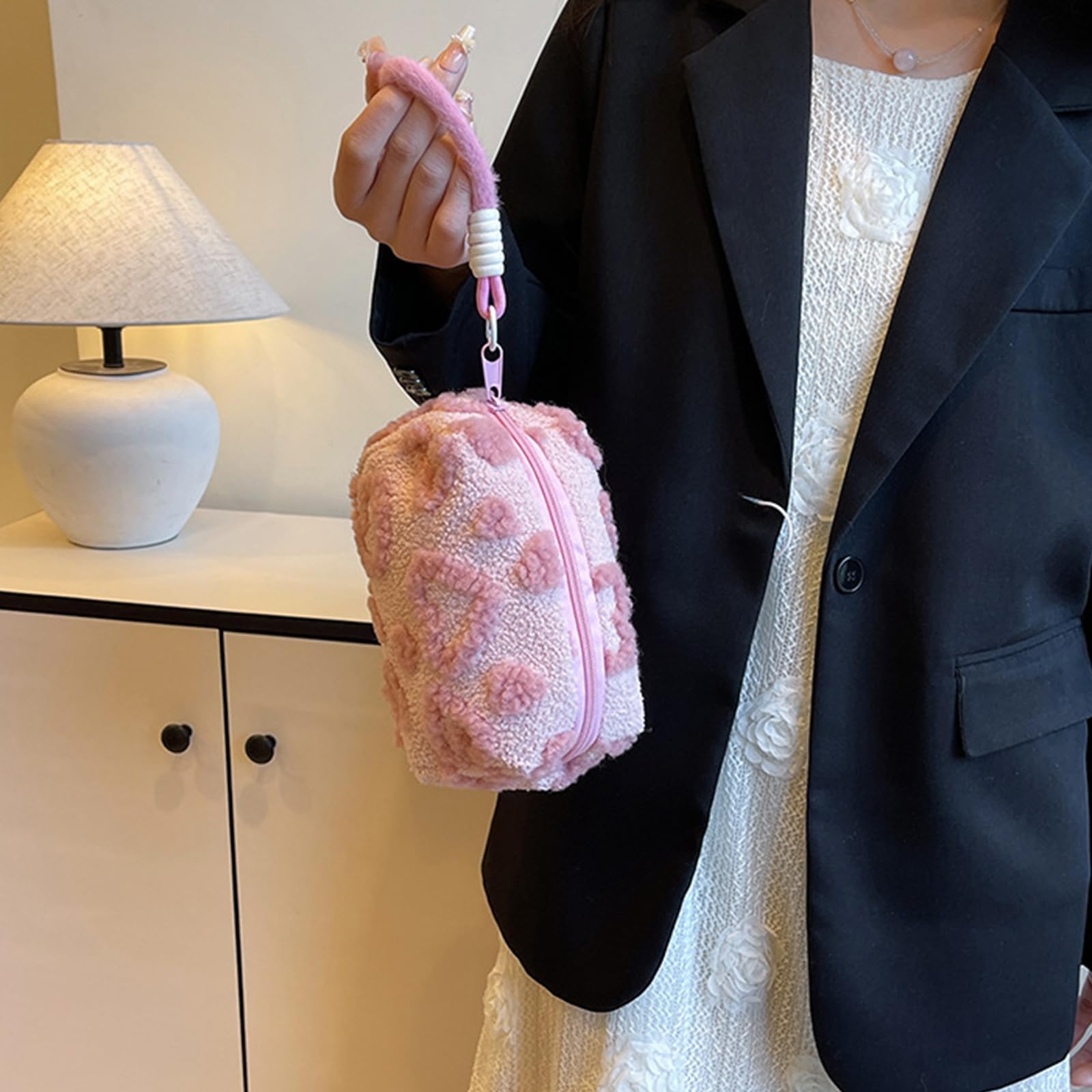 Peloso Beauty Case Donna, Porta Trucchi, Motivo a Forma di Cuore Pochette, Trousse Trucchi Donna con Manico, Portatile Borse da Toilette con Cerniera per Viaggio per Donne e Ragazze, Rosa