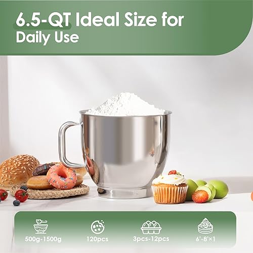 Miniatura 7 de Kitchen in the box Batidora de pie  Tazón de mezcla de 6.5 cuartos de galón con asa, batidora de pie de masa de pan pesada de 900 W, cabezal
