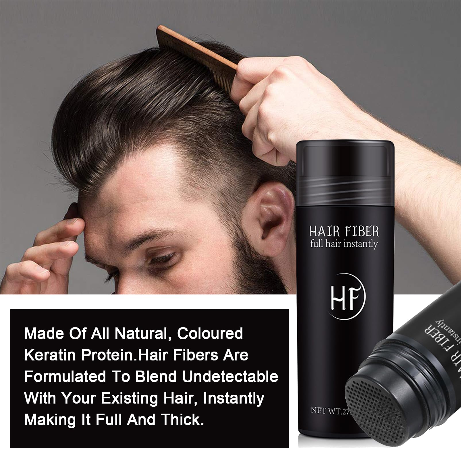 Professional Hair Fibres Powder - Instantly Conceals Thinning Hair & Bald Spots - Black, 1 g (Pack of 1) - Image 3