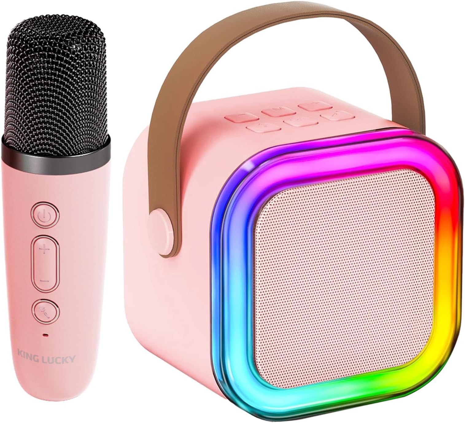 Kinglucky Mini Karaoke Machine for Kids with Wireless Microphone – Fun Voice Effects, Birthday Gift for Girls Ages 3–12, Portable for Family Parties - Pink