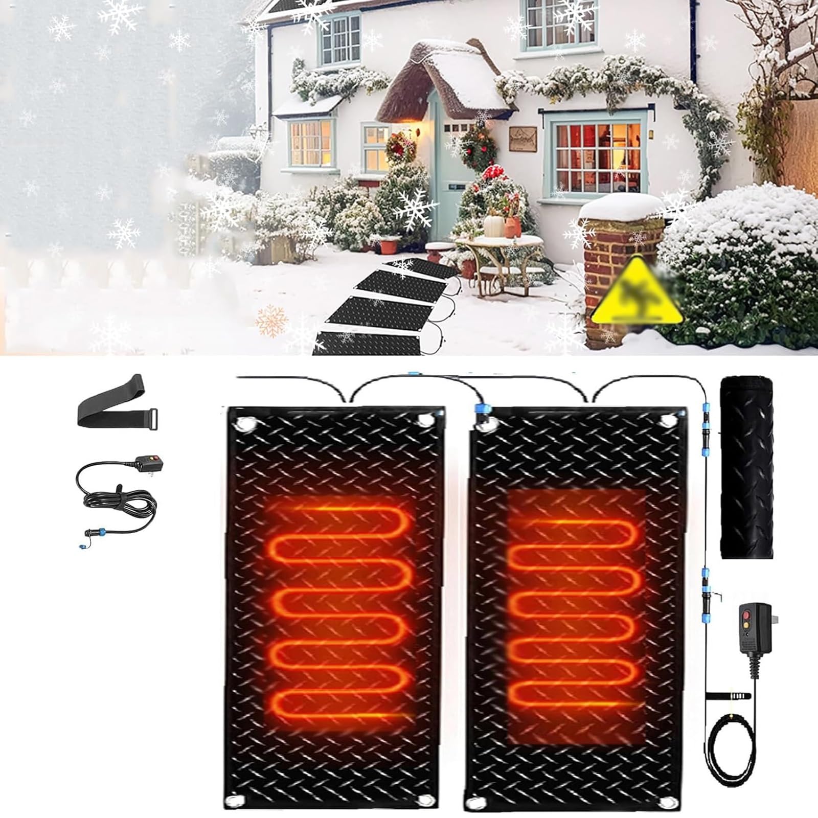 ZADIKO Tapis de Fonte de Neige for allées, escaliers et trottoirs - Tapis en Caoutchouc antidérapants for la prévention de l'hiver et du verglas(40x200cmx2Pcs)