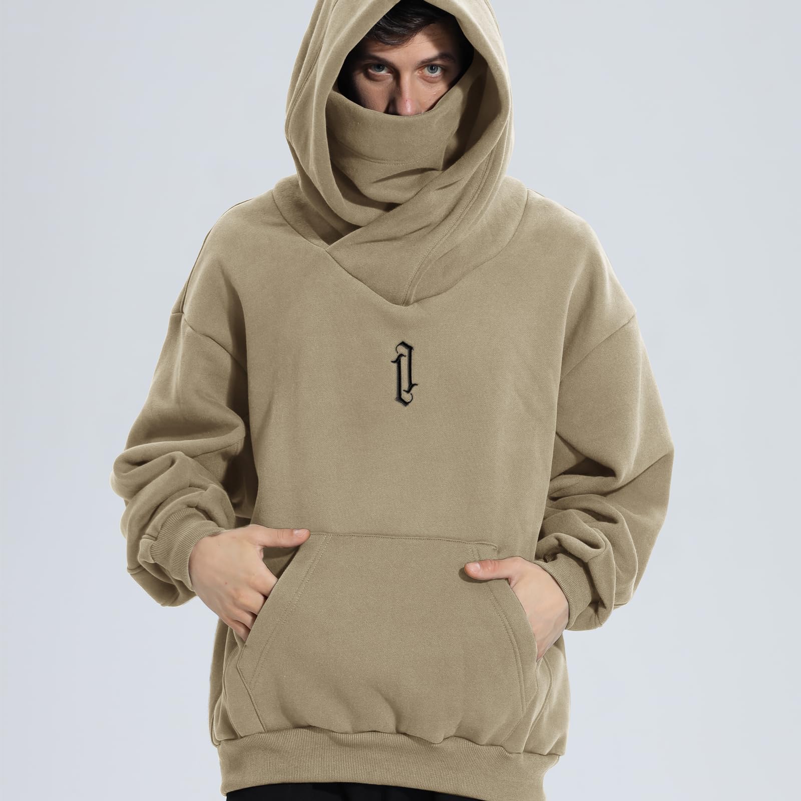 Eocicvvi Felpa Uomo con Cappuccio Collo Alto Pullover Hip Hop Stile Comoda Felpe Pile Hoodies Autunno Invernale Moda